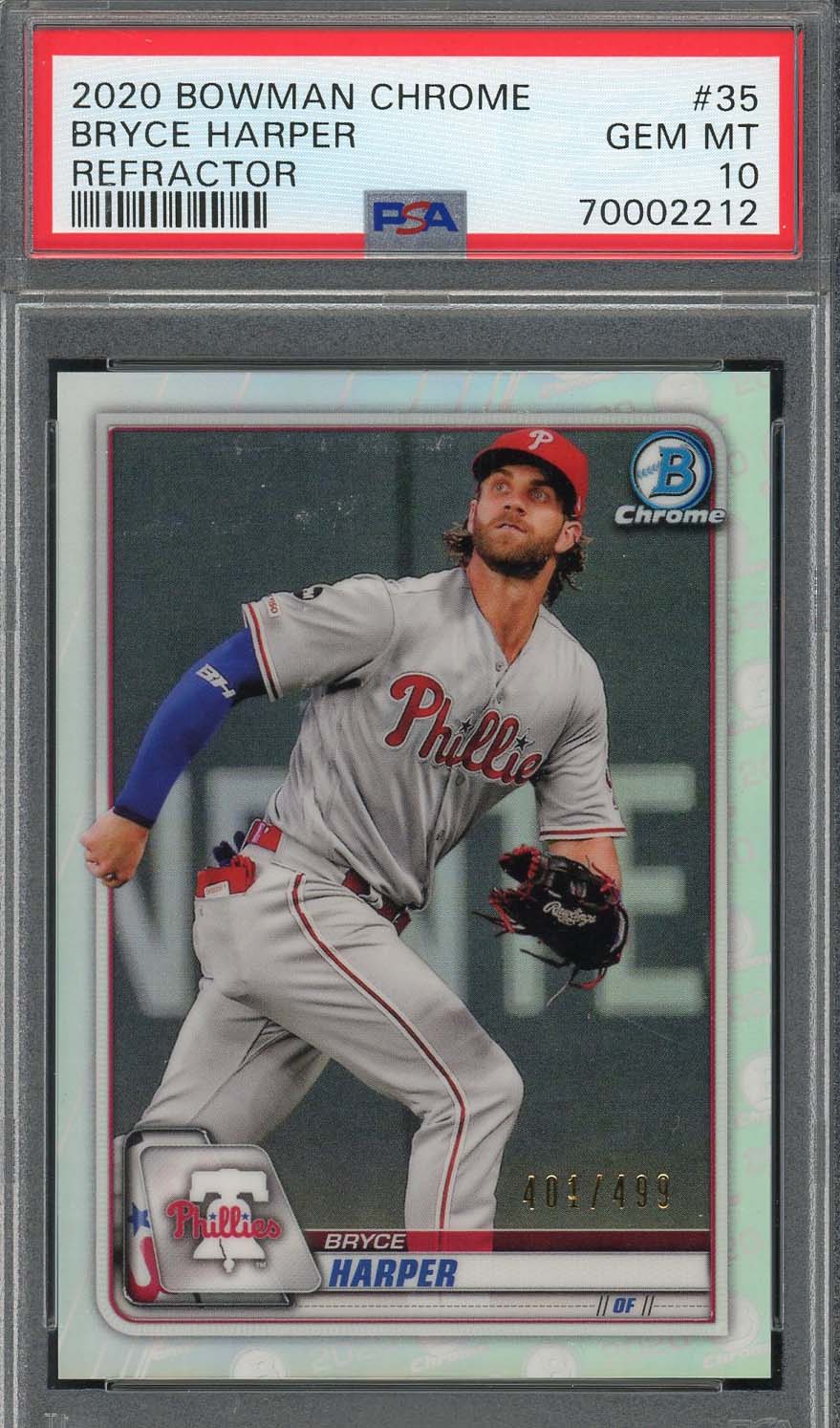 Bryce Harper 2020 Bowman Chrome Refractor Baseball Card #35 Graded PSA 10 #/499