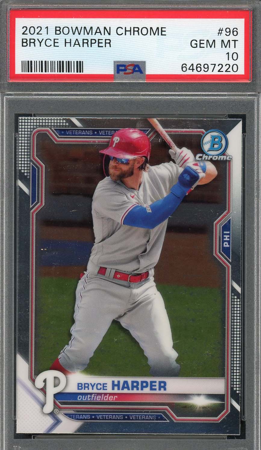 Bryce Harper 2021 Bowman Chrome Baseball Card #96 Graded PSA 10