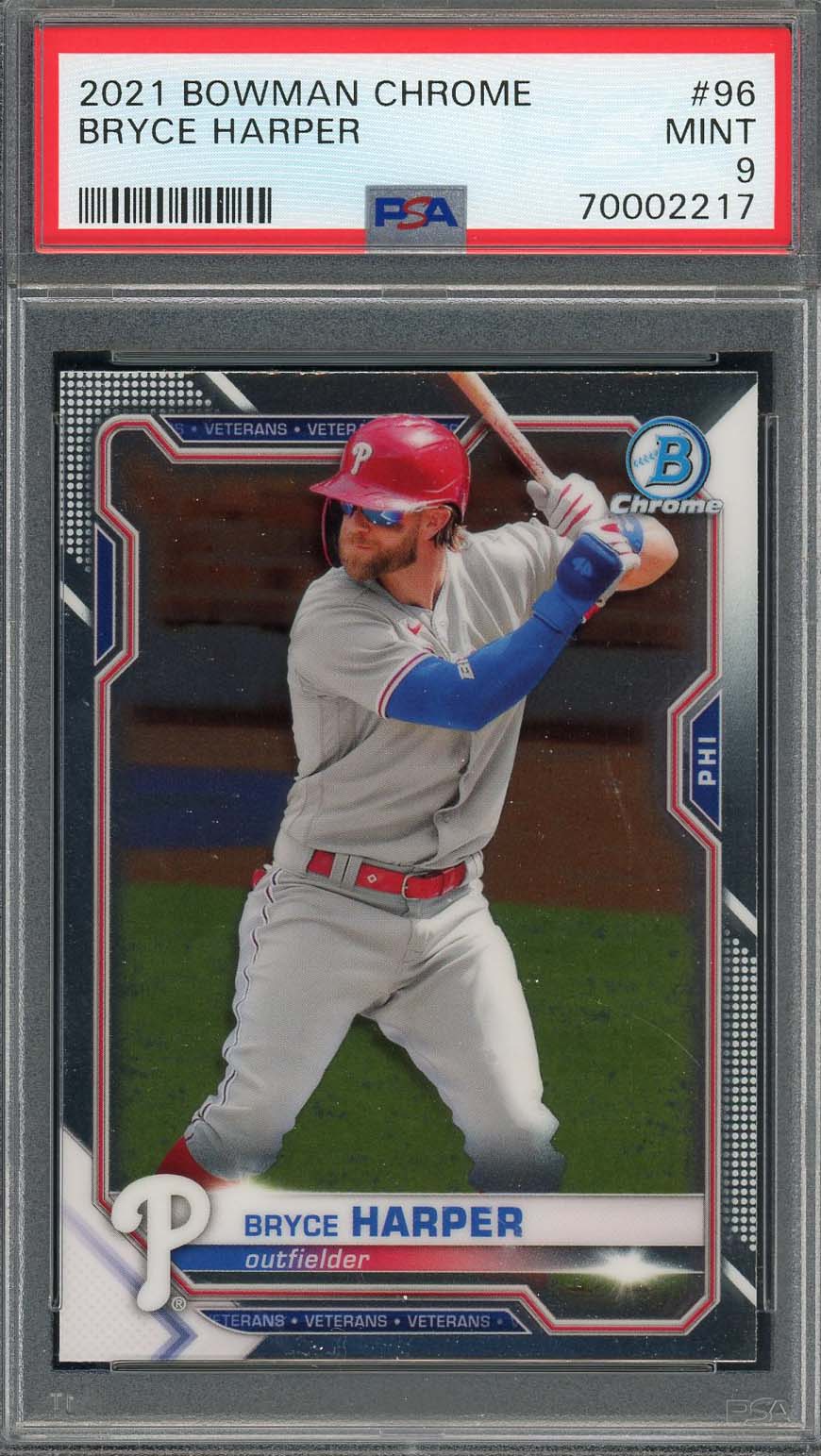 Bryce Harper 2021 Bowman Chrome Baseball Card #96 Graded PSA 9
