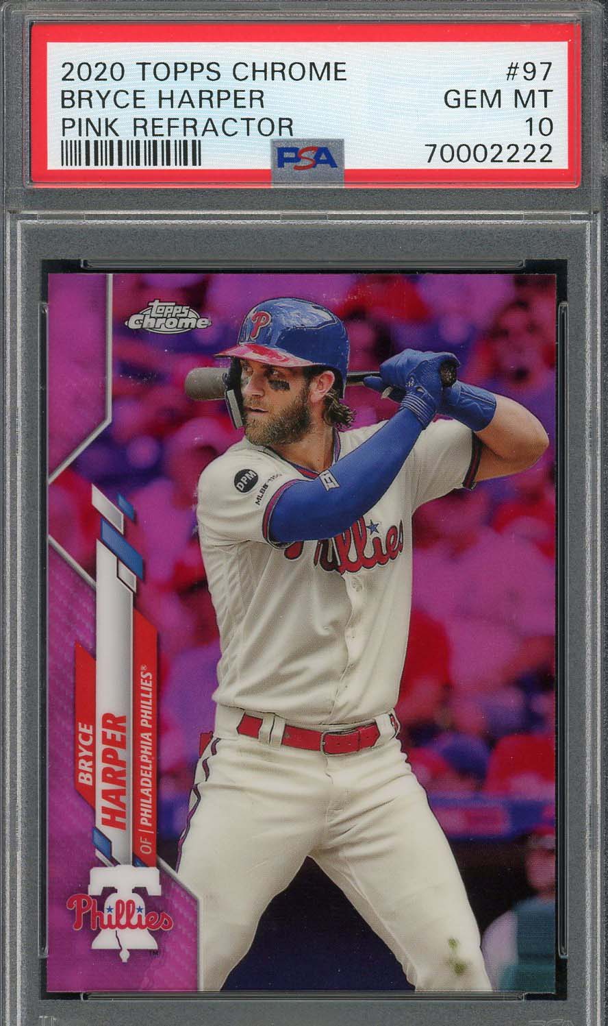 Bryce Harper 2020 Topps Chrome Pink Refractor Baseball Card #97 Graded PSA 10