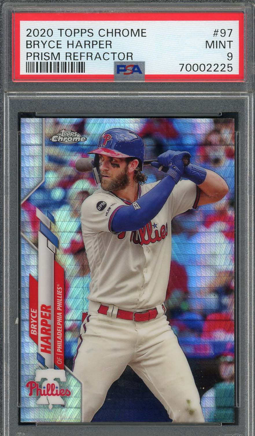 Bryce Harper 2020 Topps Chrome Prism Refractor Baseball Card #97 Graded PSA 9
