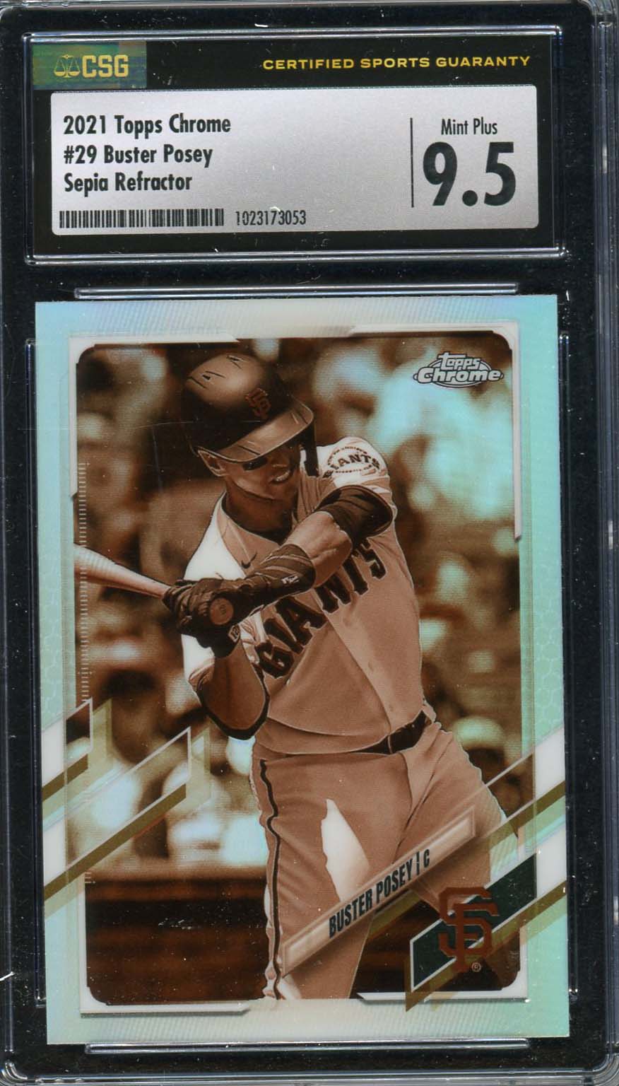 Buster Posey 2021 Topps Chrome Sepia Refractor Baseball Card #29 Graded CSG 9.5