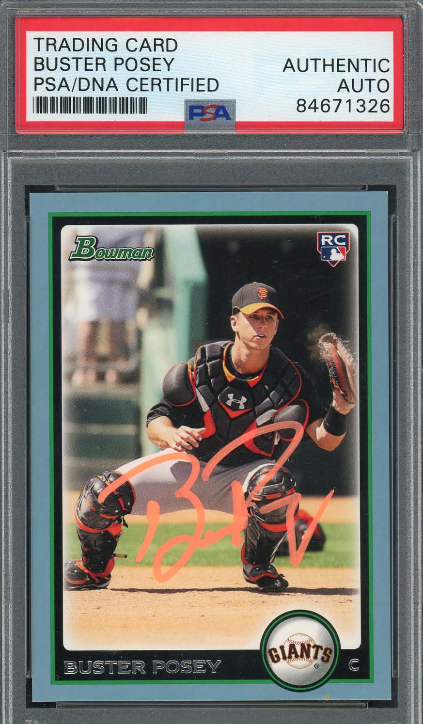 Buster Posey Autographed 2010 Bowman Blue Rookie Card #208 Auto PSA 395/520 Buster Posey Autographed 2010 Bowman Blue Rookie Card #208 Auto PSA 395/520