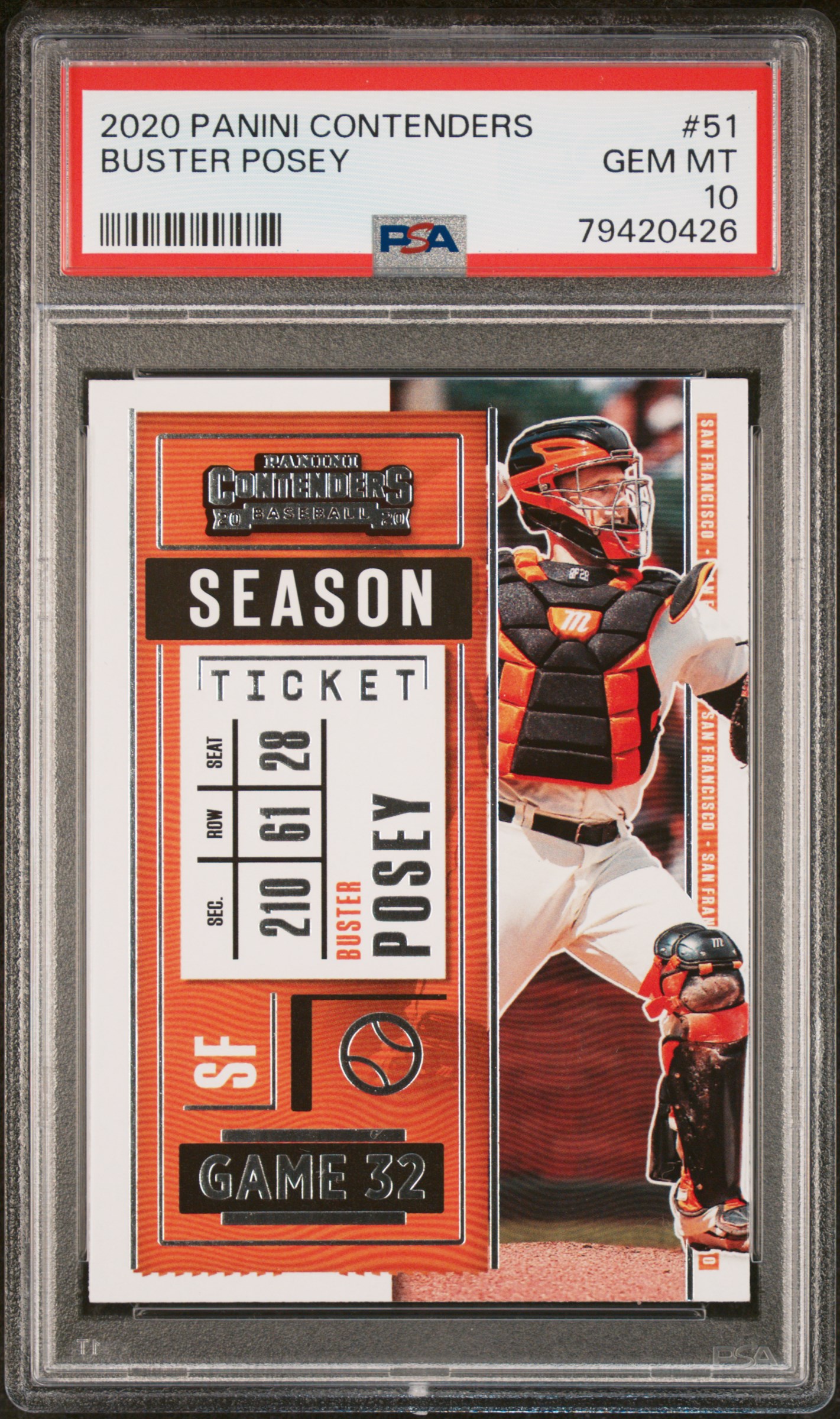 Buster Posey 2020 Panini Contenders Season Ticket Baseball Card #51 PSA 10