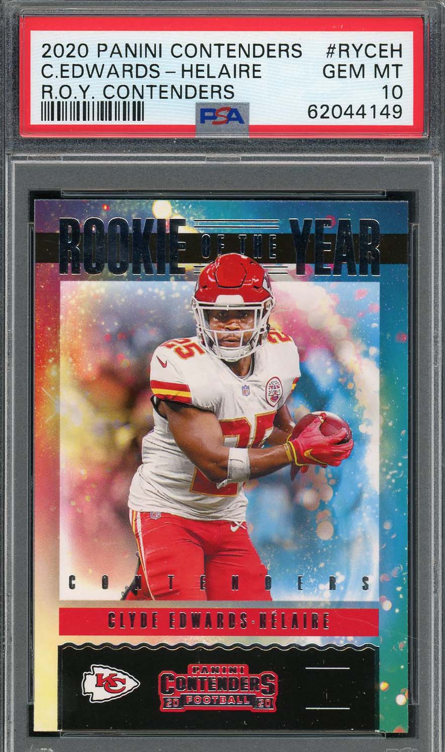 Clyde Edwards-Helaire 2020 Panini Contenders R.O.Y. Rookie Card #RYCEH PSA 10 Clyde Edwards-Helaire 2020 Panini Contenders R.O.Y. Rookie Card #RYCEH PSA 10