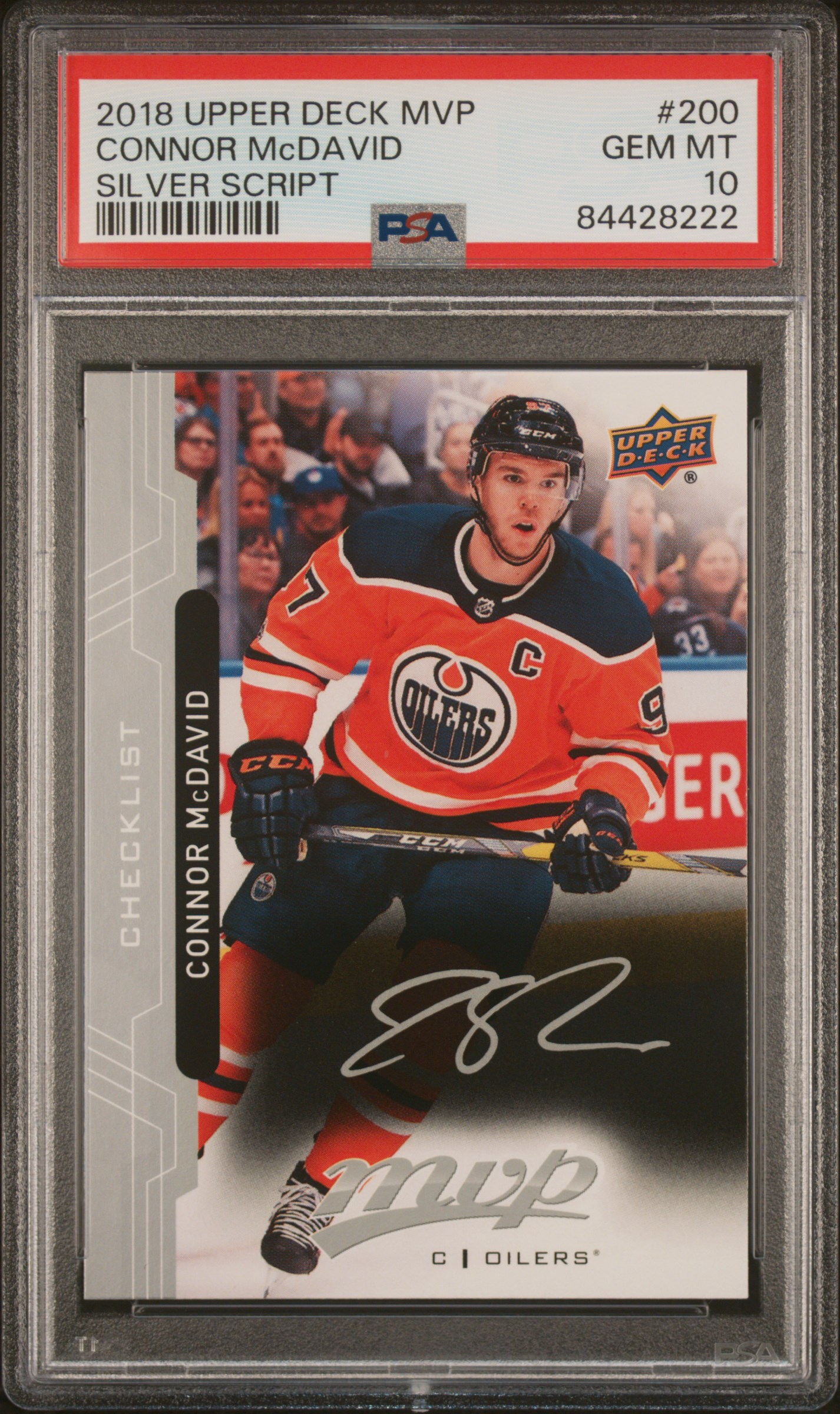 Connor McDavid 2018 Upper Deck MVP Hockey Card #200 Graded PSA 10