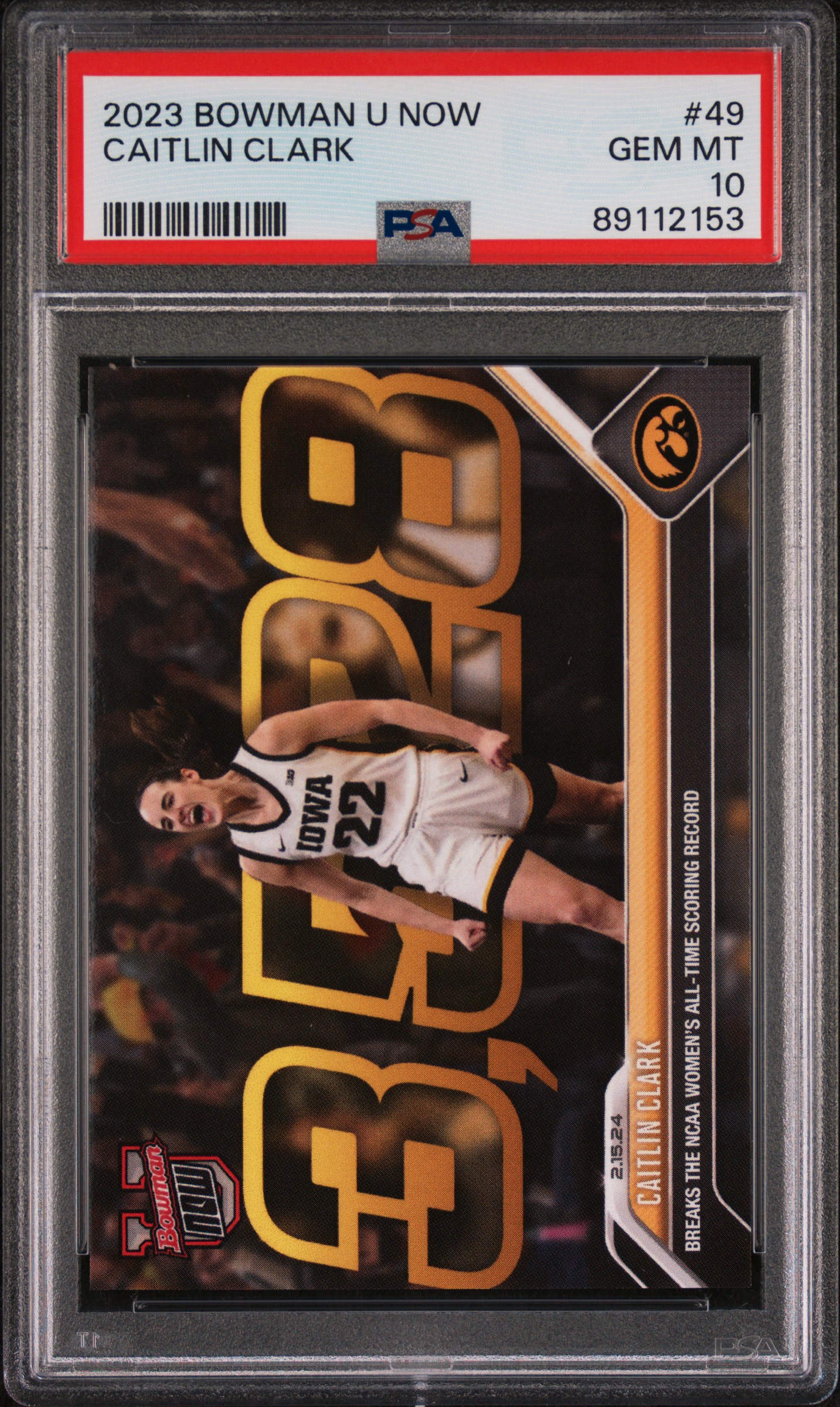 Caitlin Clark 2023 Bowman U Now Breaks Scoring Record Rookie Card #49 PSA 10