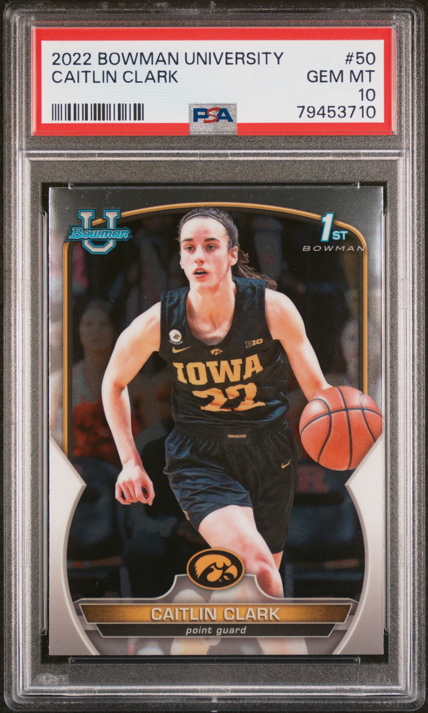 Caitlin Clark 2022 Bowman University Basketball Rookie Card #50 Graded PSA 10