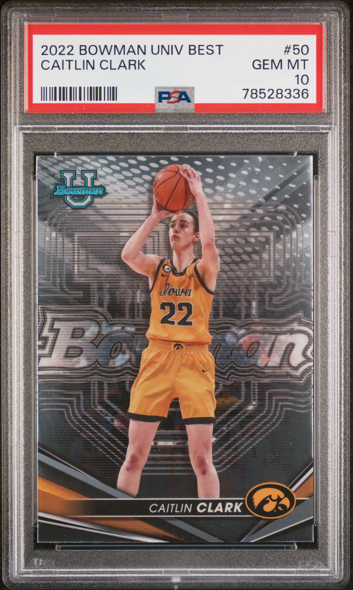 Caitlin Clark 2022 Bowman University Best Rookie Card #50 Graded PSA 10