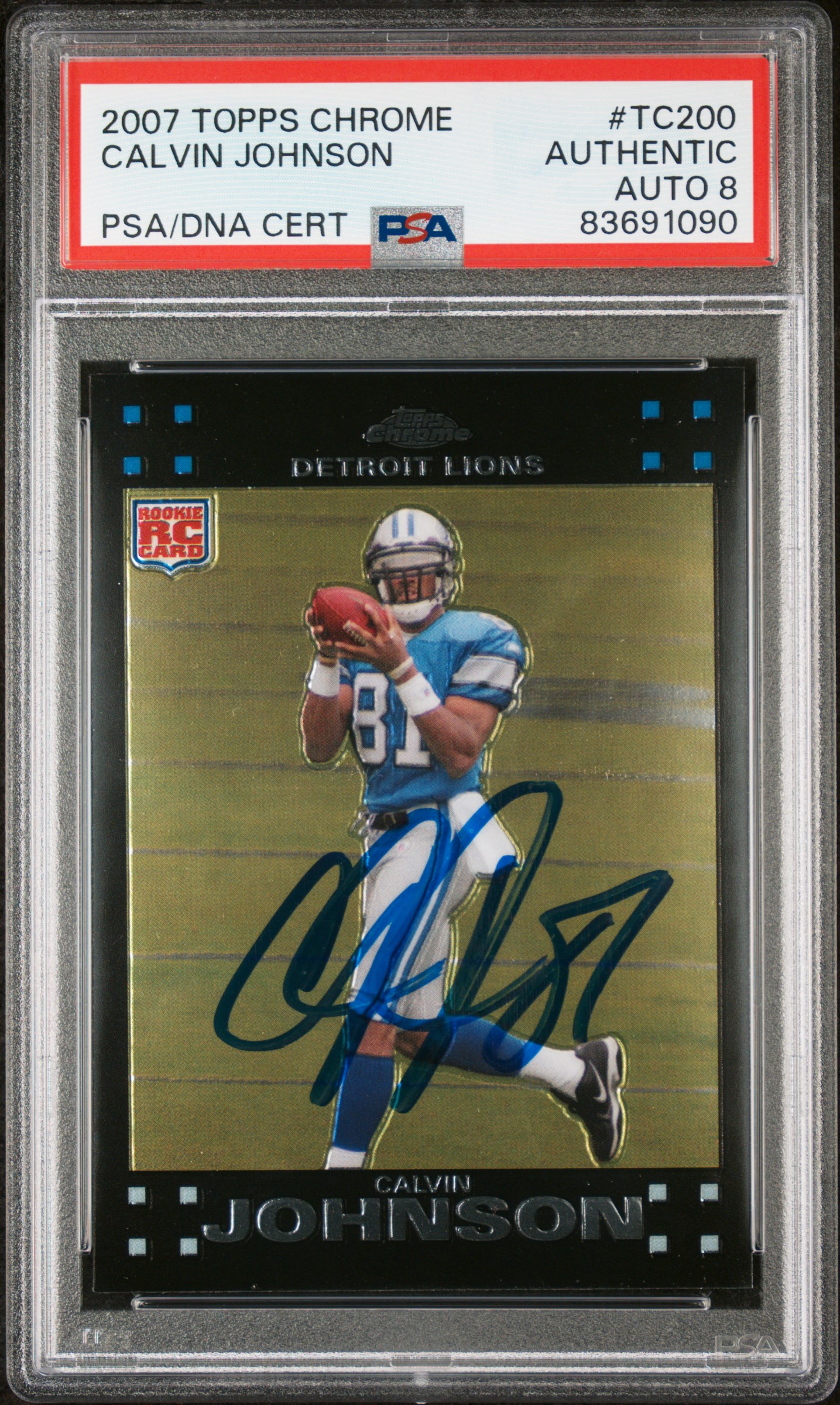 Calvin Johnson 2007 Topps Chrome Signed Rookie Card #TC200 Auto Graded PSA 8