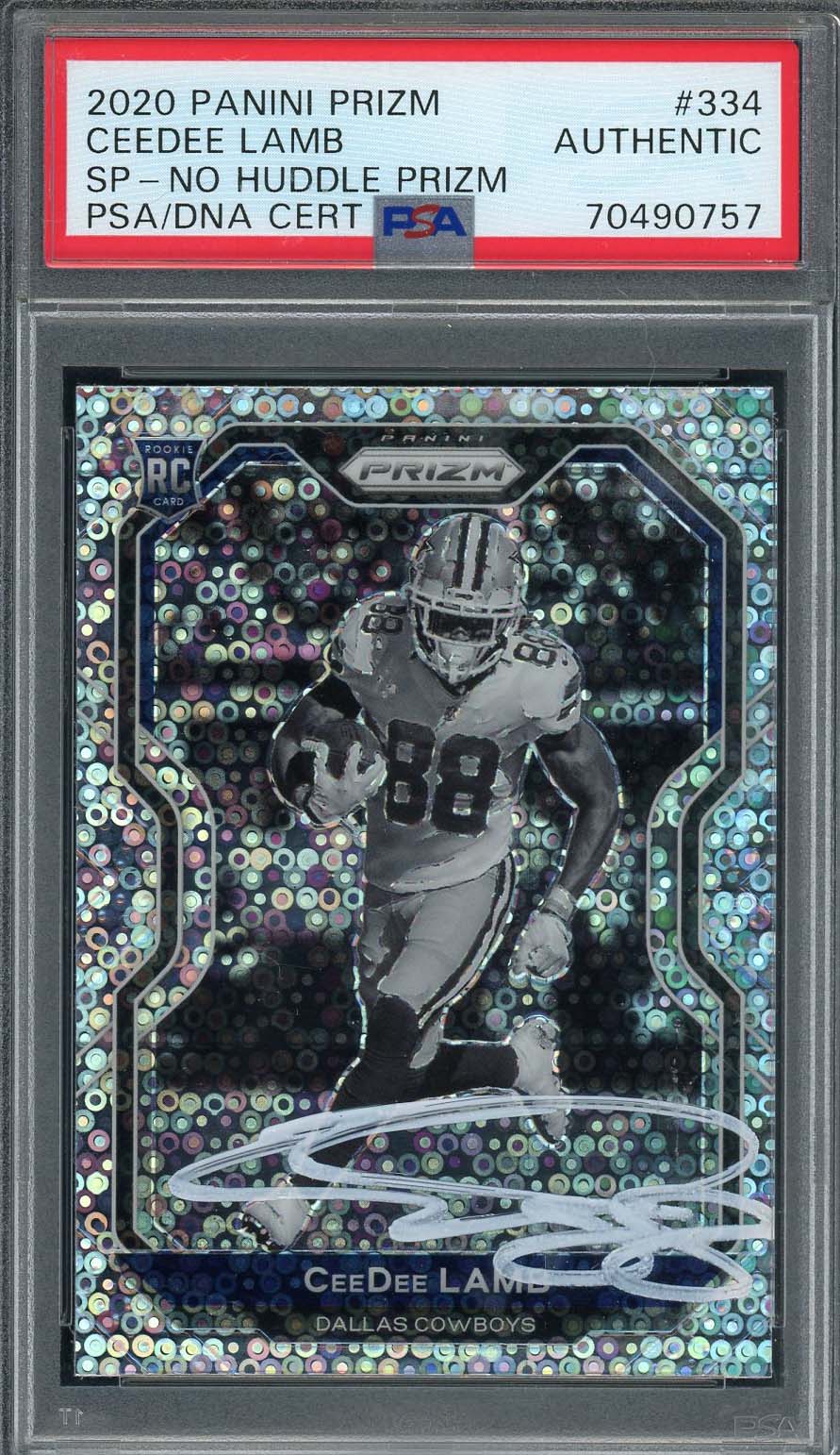 CeeDee Lamb 2020 Panini No Huddle Prizm Signed Rookie Card #334 Auto PSA
