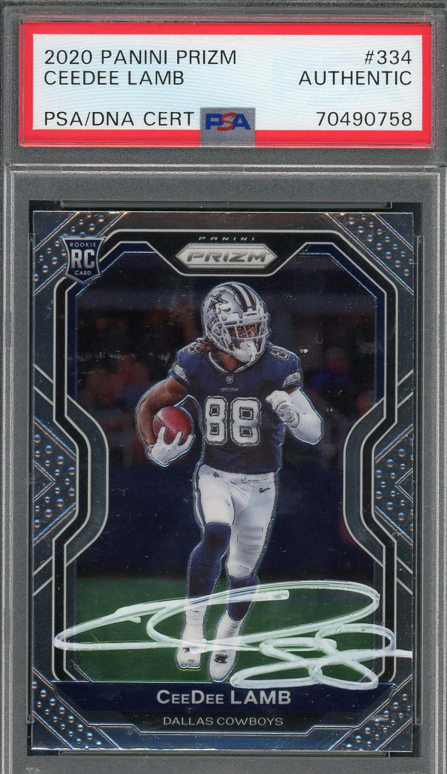 CeeDee Lamb 2020 Panini Prizm Signed Football Rookie Card #334 Auto PSA 70490758