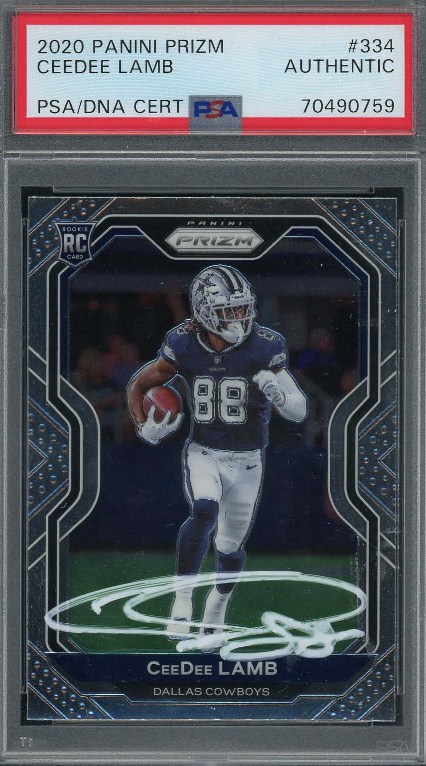 CeeDee Lamb 2020 Panini Prizm Signed Football Rookie Card #334 Auto PSA 70490759