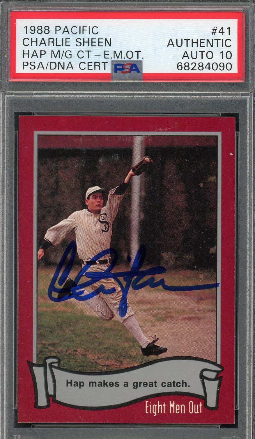 Charlie Sheen 1988 Pacific Eight Men Out Signed Card #41 Auto PSA 10 68284090