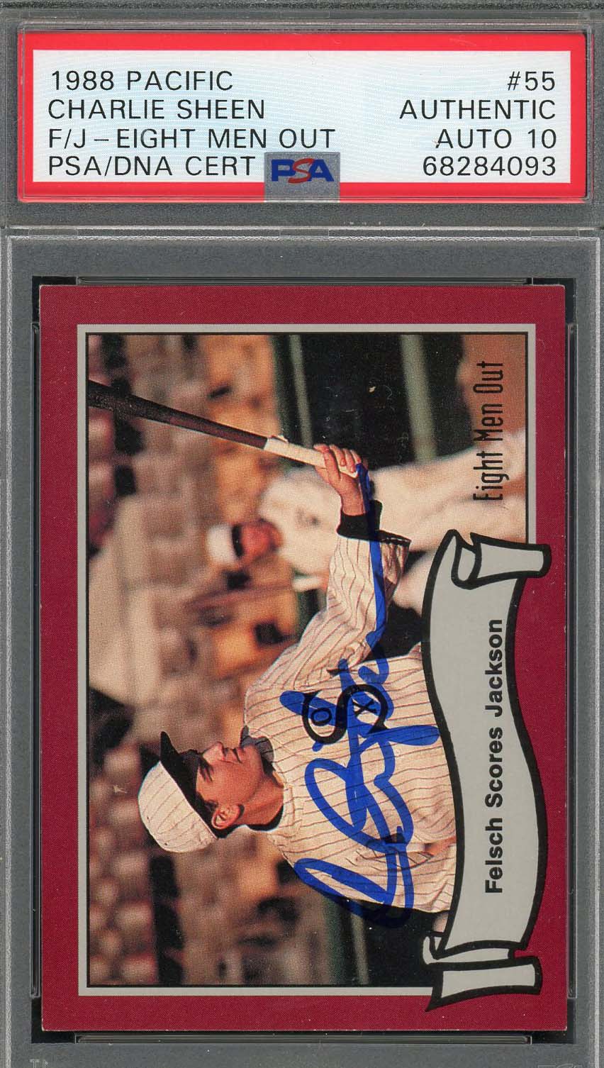 Charlie Sheen 1988 Pacific Eight Men Out Signed Card #55 Auto PSA 10 68284093
