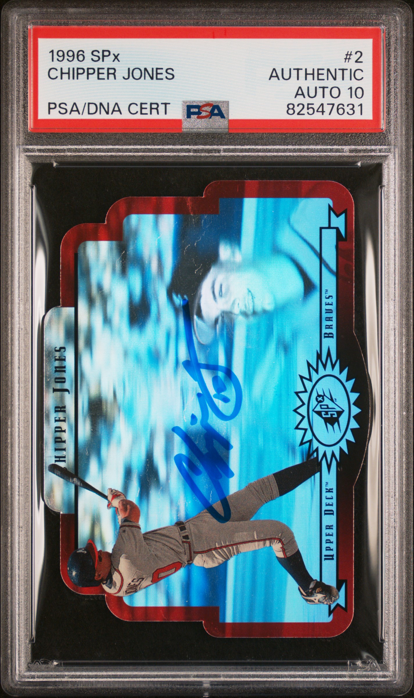 Chipper Jones 1996 Upper Deck SPx Signed Baseball Card #2 Auto Graded PSA 10