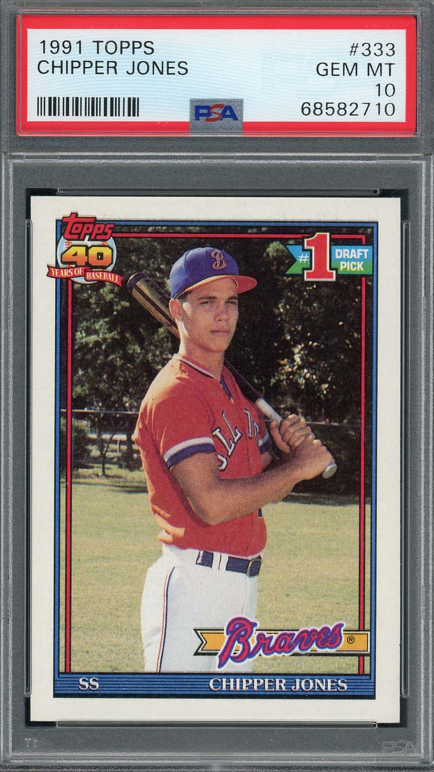 Chipper Jones 1991 Topps Baseball Rookie Card RC #333 Graded PSA 10 Chipper Jones 1991 Topps Baseball Rookie Card RC #333 Graded PSA 10