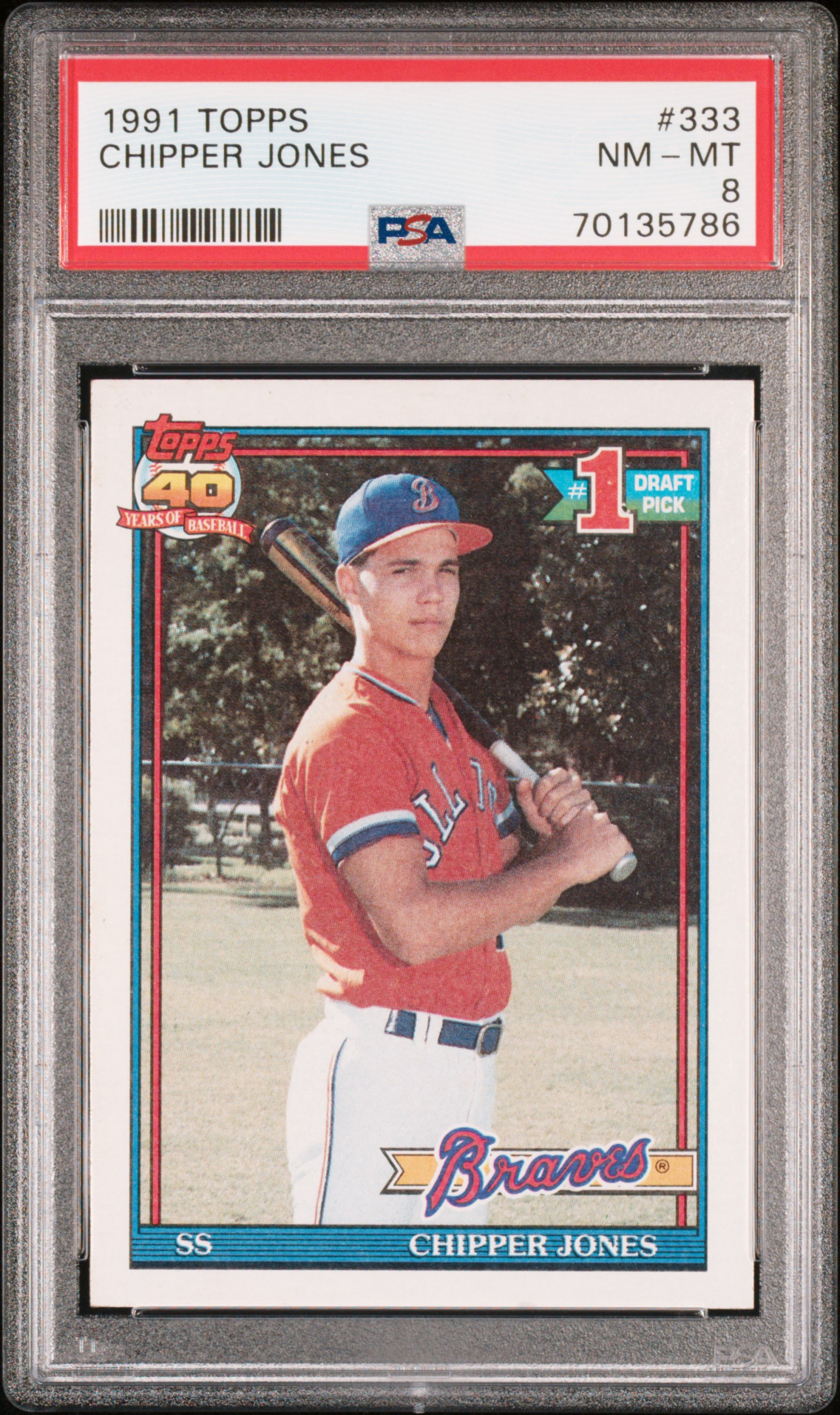 Chipper Jones 1991 Topps Baseball Rookie Card RC #333 Graded PSA 8