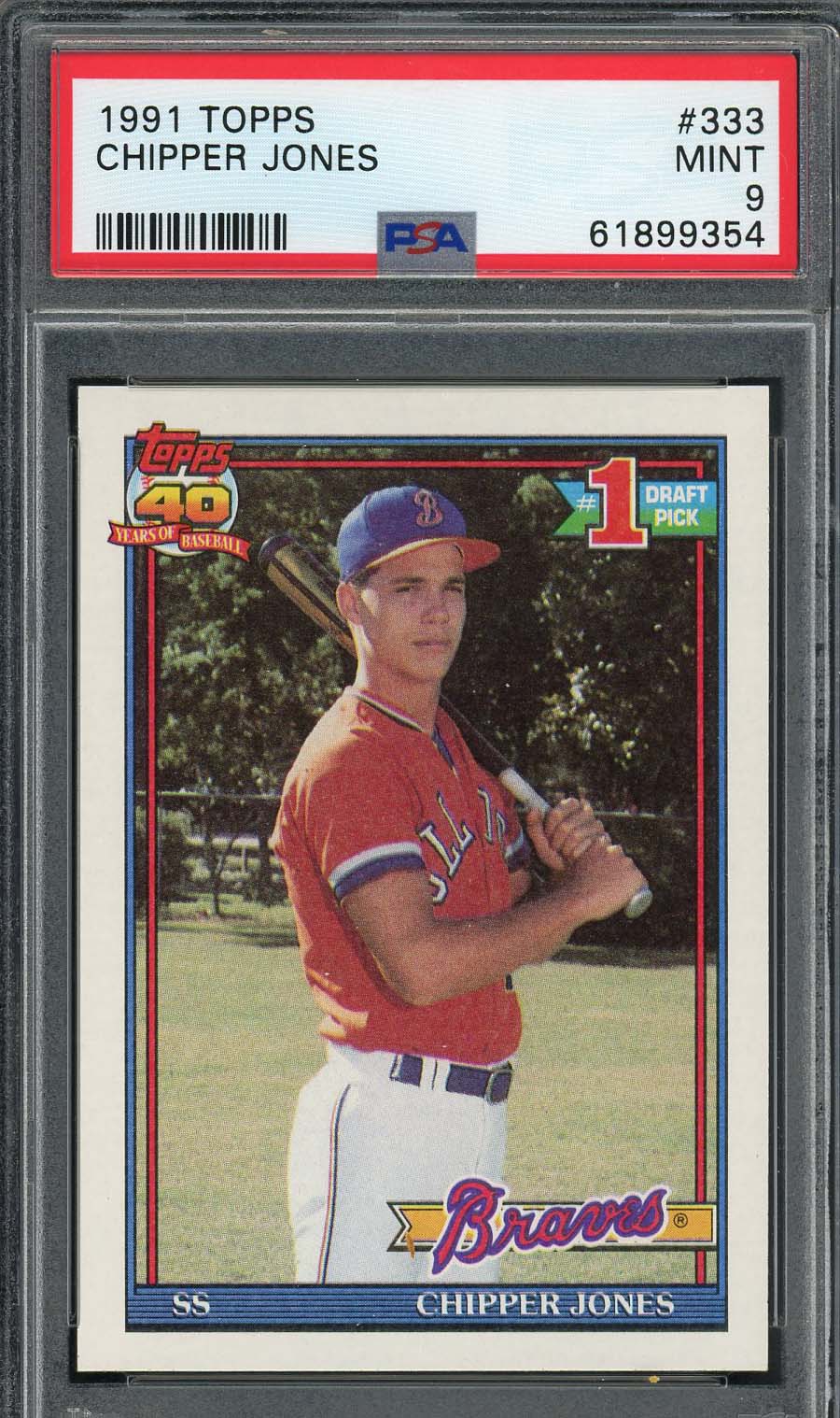 Chipper Jones 1991 Topps Baseball Rookie Card RC #333 Graded PSA 9 Chipper Jones 1991 Topps Baseball Rookie Card RC #333 Graded PSA 9