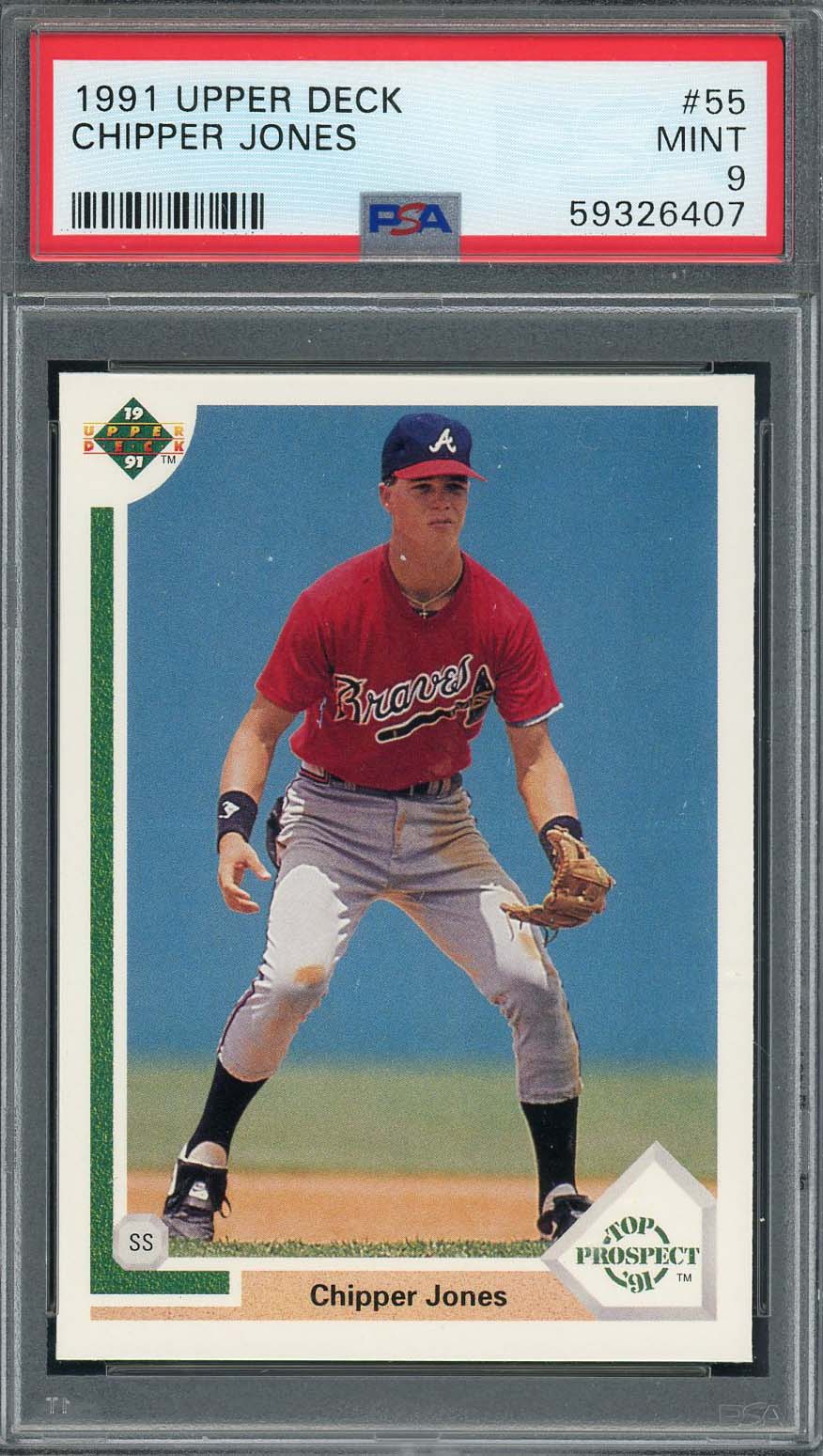 Chipper Jones 1991 Upper Deck Baseball Rookie Card RC #55 Graded PSA 9
