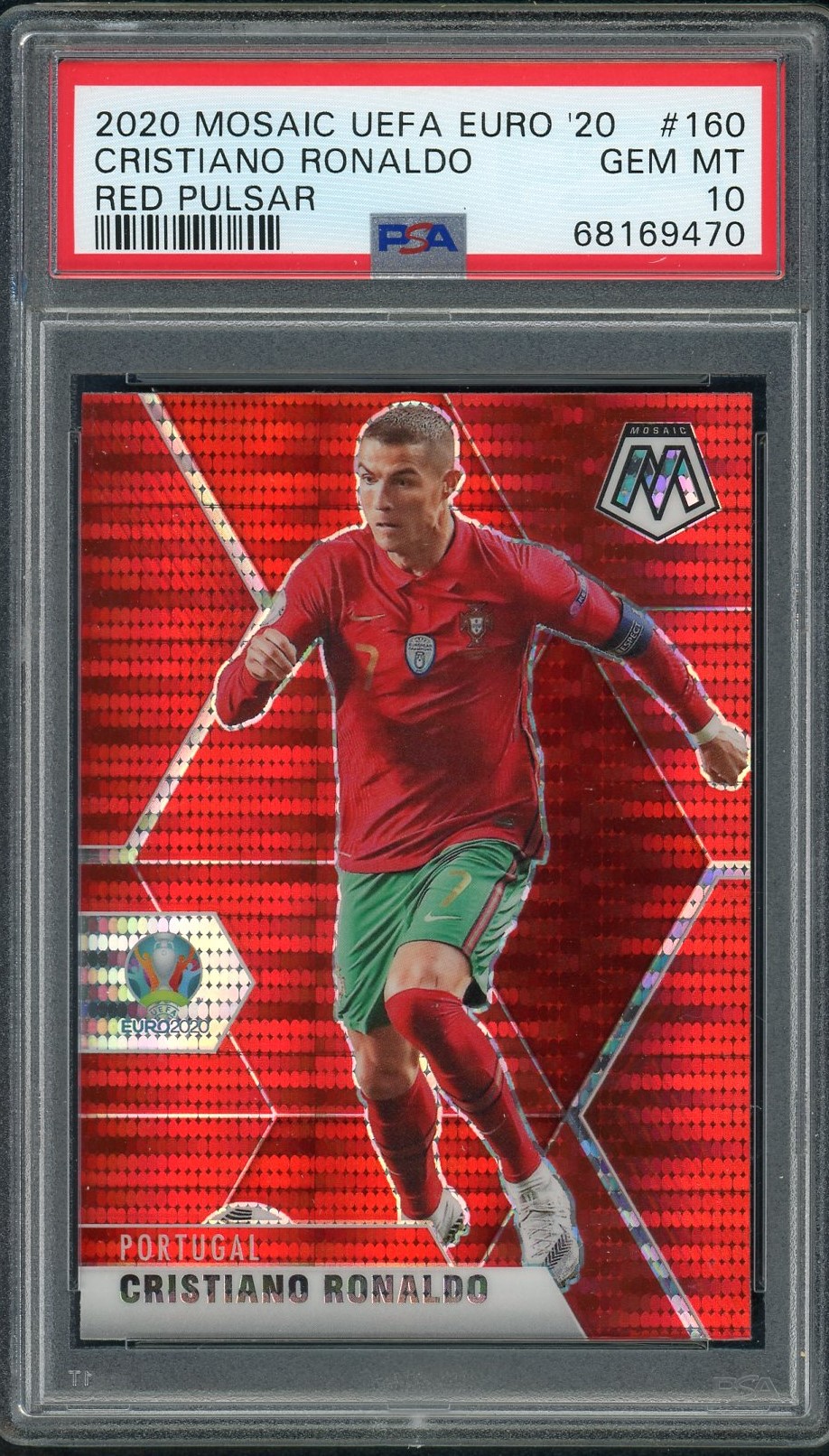 Cristiano Ronaldo 2020 Panini Mosaic Euro 20 Red Pulsar Card #160 Graded PSA 10