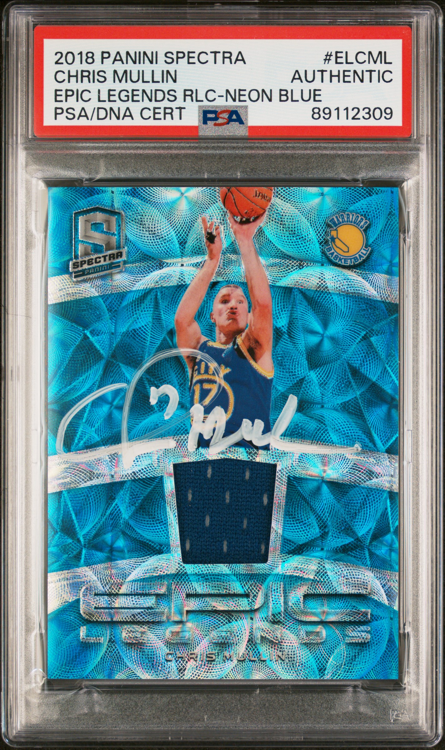 Chris Mullin 2018 Panini Spectra Neon Blue Game Used Patch Card Auto PSA 27/49