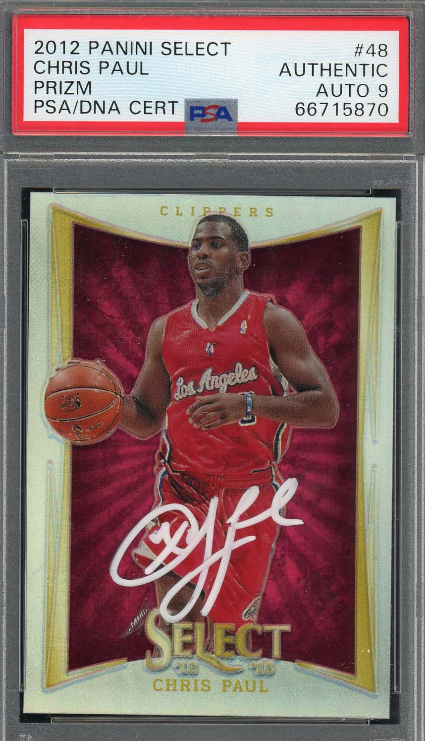 Chris Paul Autographed 2012 Panini Select Silver Prizm Signed Card 48 Auto PSA 9 Chris Paul Autographed 2012 Panini Select Silver Prizm Signed Card 48 Auto PSA 9