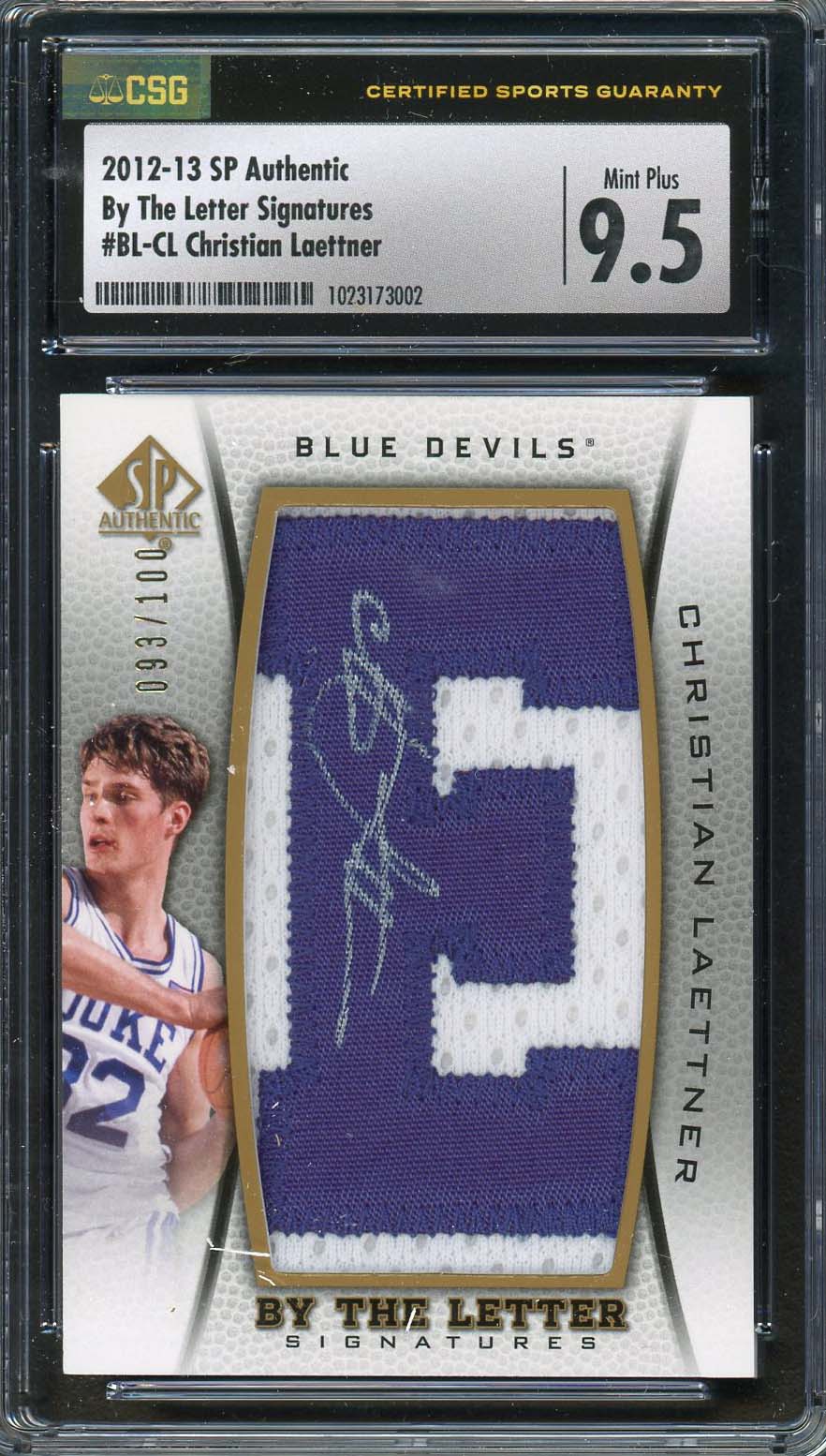 Christian Laettner 2012 SP Authentic By the Letter Signed Auto Card CSG 9.5 /100