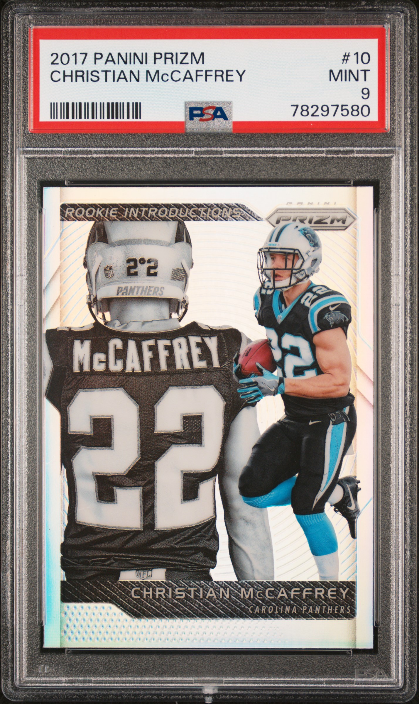 Christian McCaffrey 2017 Panini Prizm Rookie Football Card #10 Graded PSA 9