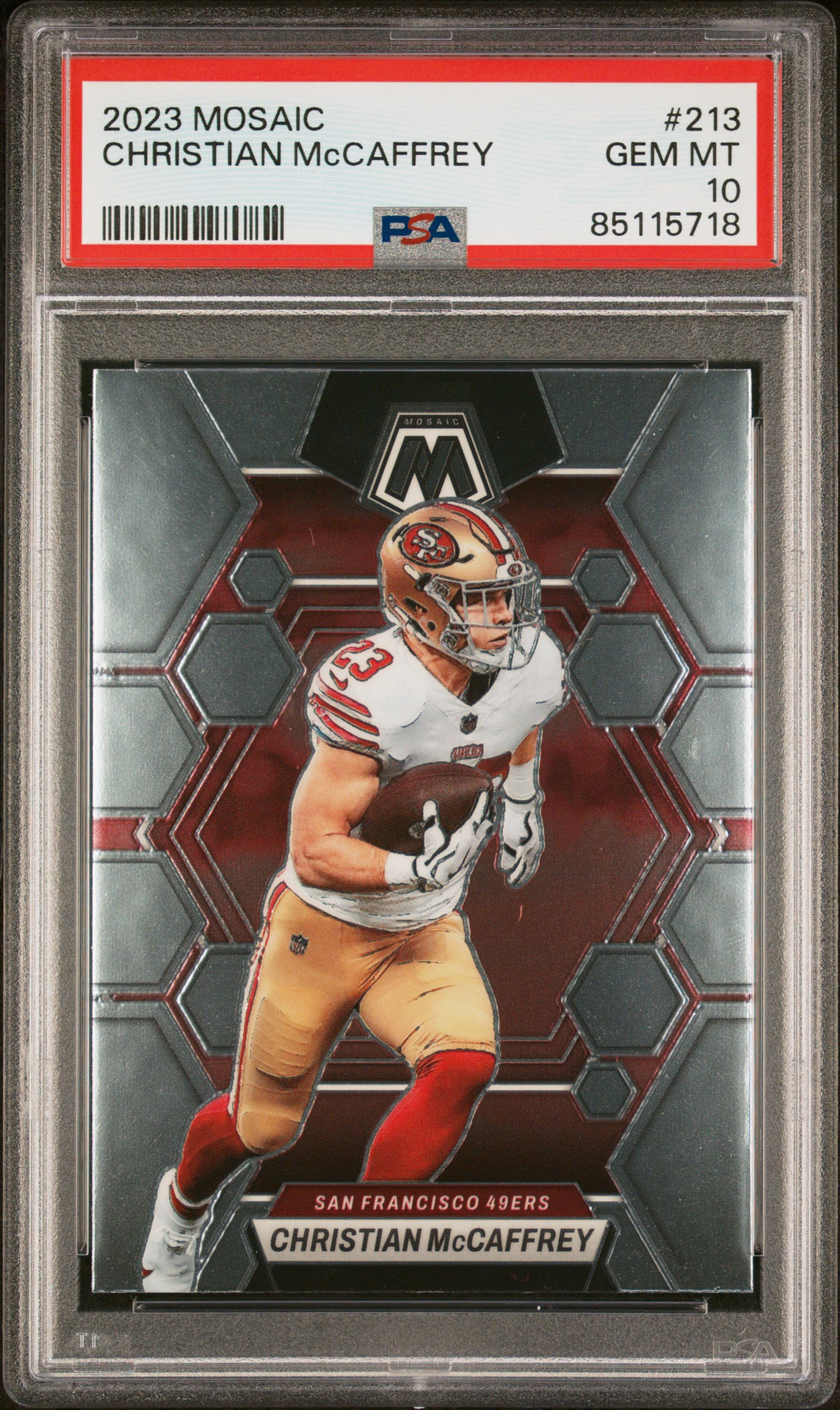 Christian McCaffrey 2023 Panini Mosaic Football Card #213 Graded PSA 10