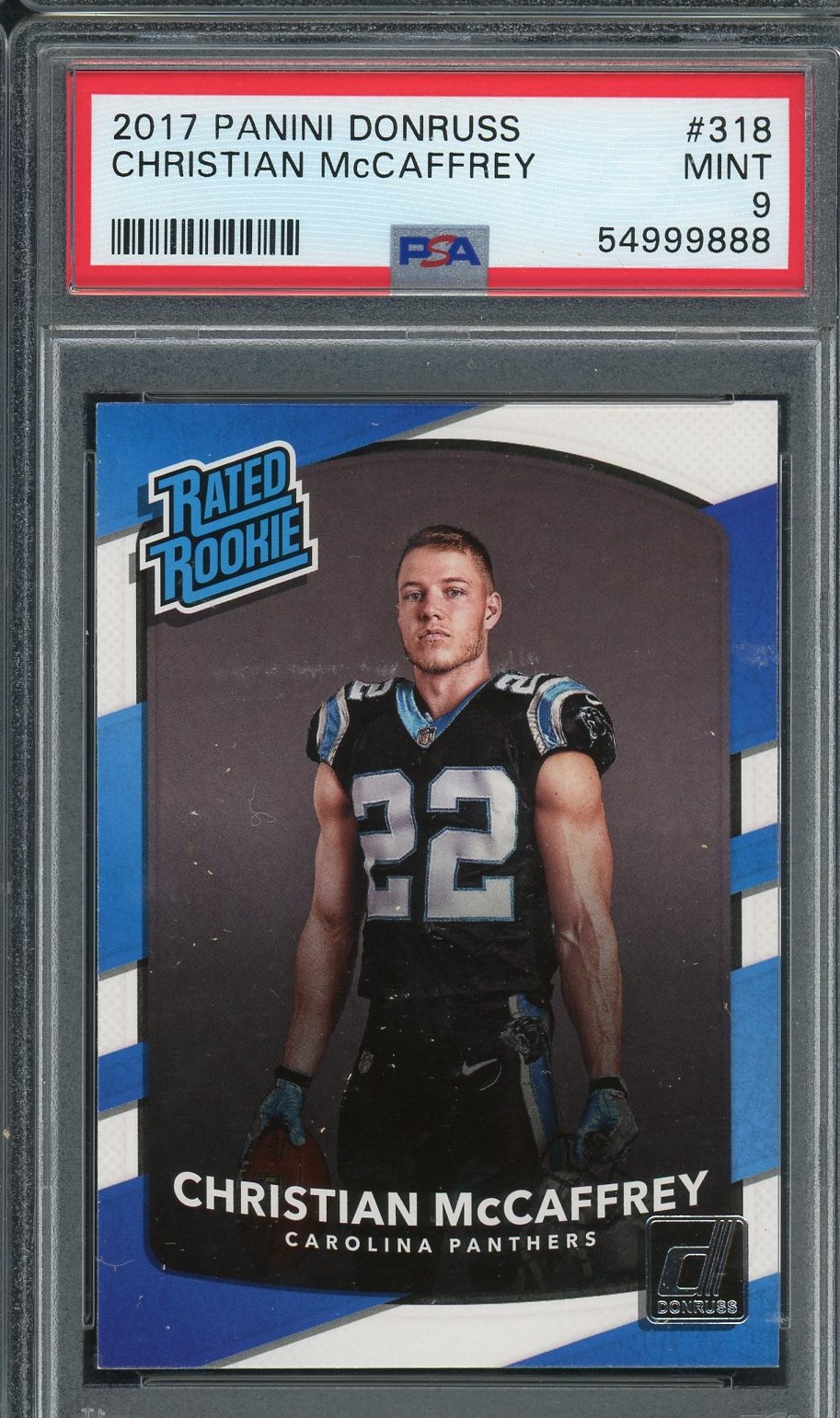 Christian McCaffrey 2017 Panini Donruss Football Rookie Card #318 Graded PSA 9