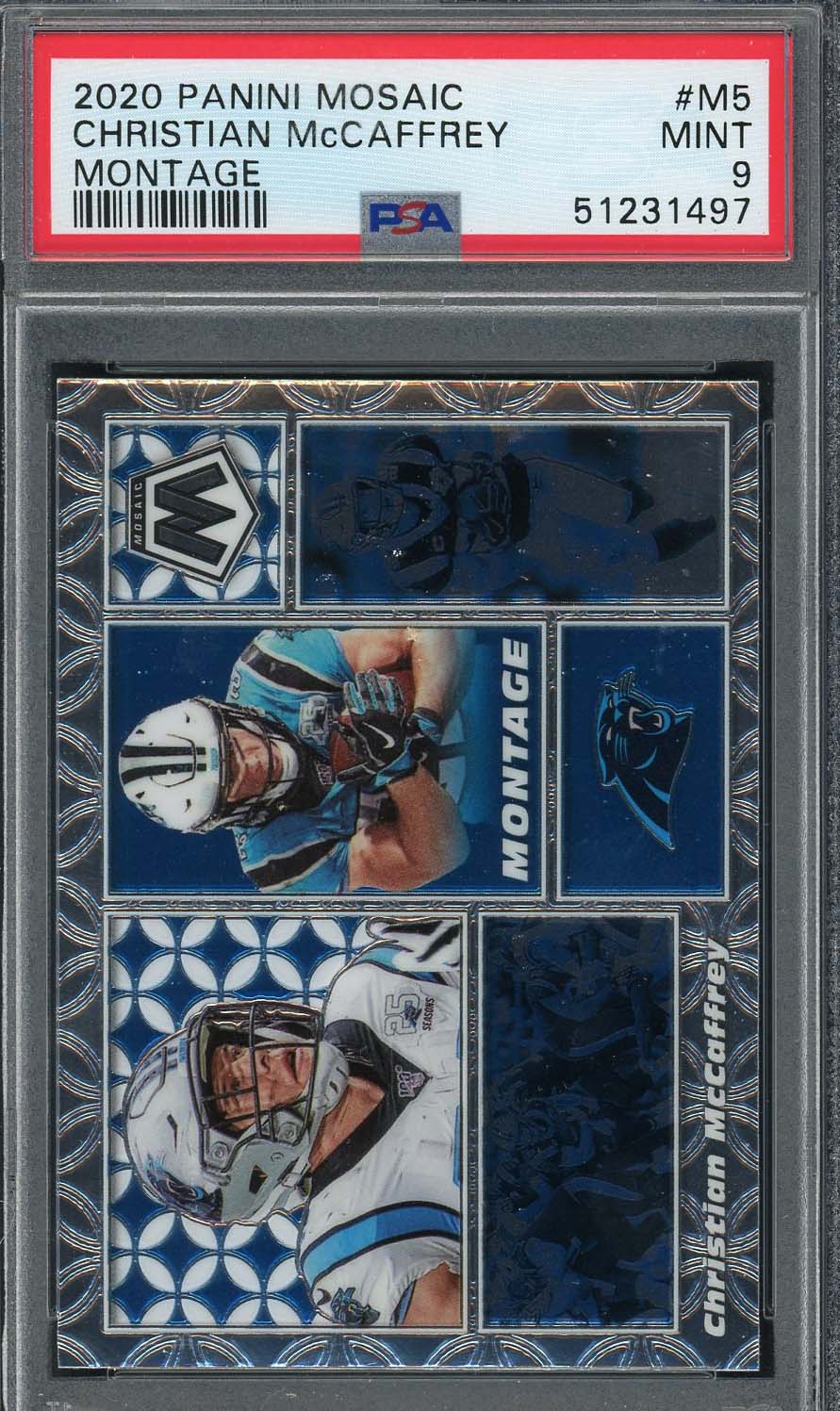 Christian McCaffrey 2020 Panini Mosaic Montage Football Card #M5 PSA 9 Christian McCaffrey 2020 Panini Mosaic Montage Football Card #M5 PSA 9