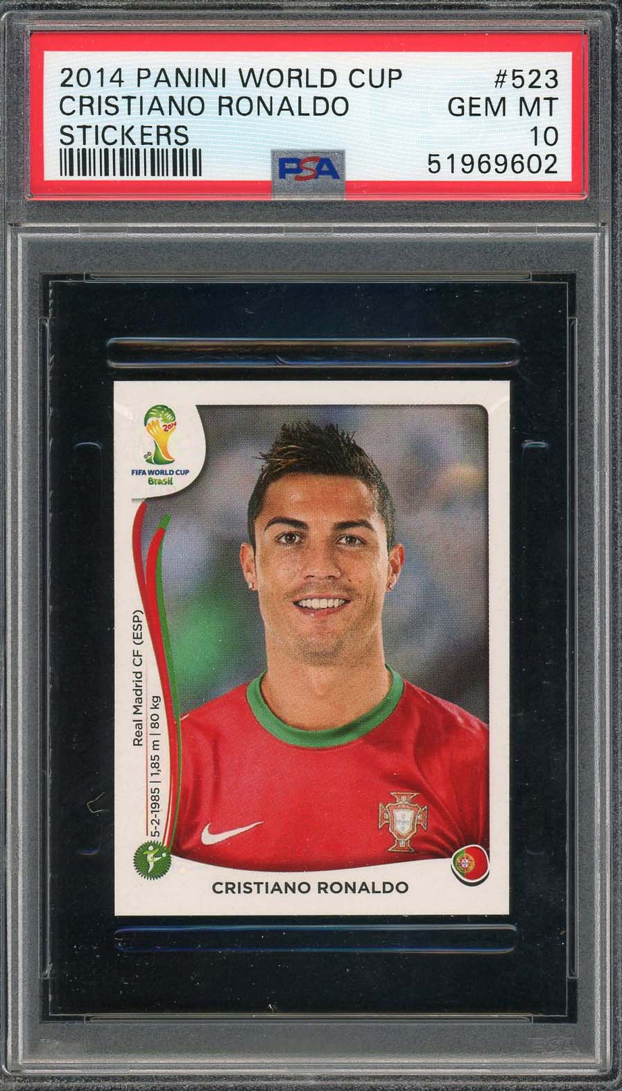 Cristiano Ronaldo 2014 Panini World Cup Stickers Card #523 PSA 10 Cristiano Ronaldo 2014 Panini World Cup Stickers Card #523 PSA 10