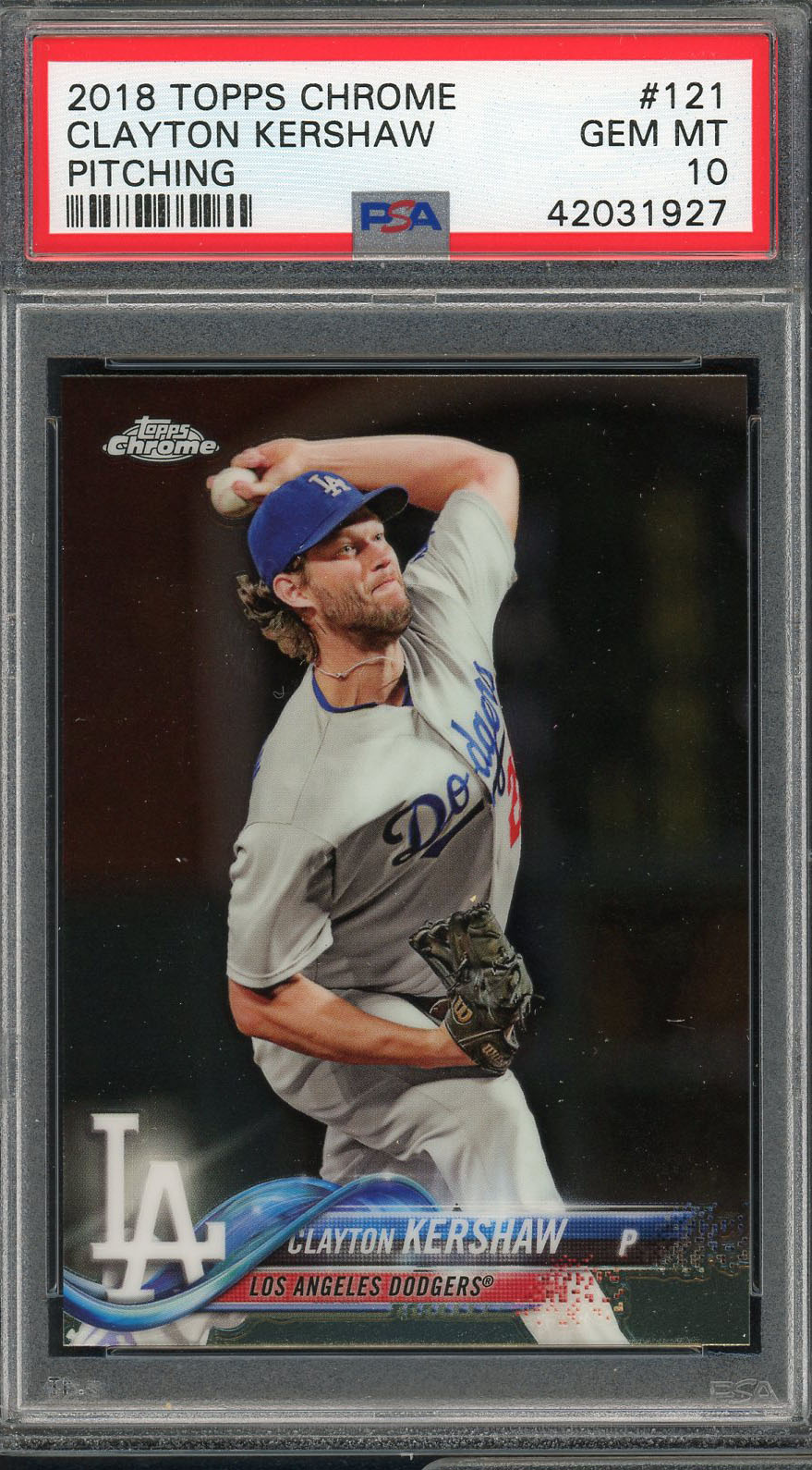 Clayton Kershaw 2018 Topps Chrome Baseball Card #121 Graded PSA 10 GEM MINT Clayton Kershaw 2018 Topps Chrome Baseball Card #121 Graded PSA 10 GEM MINT