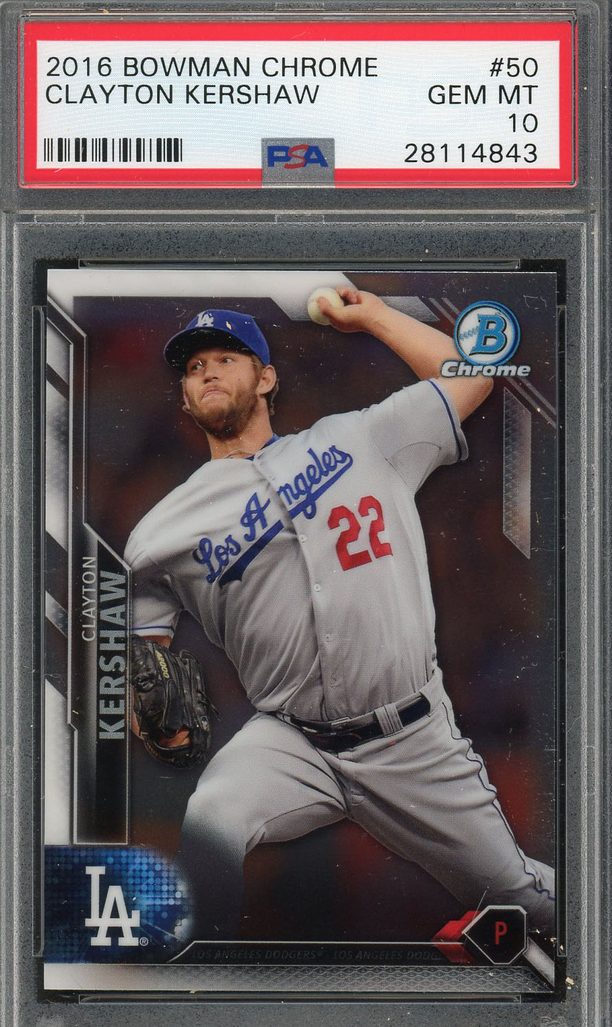 Clayton Kershaw 2016 Bowman Chrome Baseball Card #50 Graded PSA 10 GEM MINT Clayton Kershaw 2016 Bowman Chrome Baseball Card #50 Graded PSA 10 GEM MINT