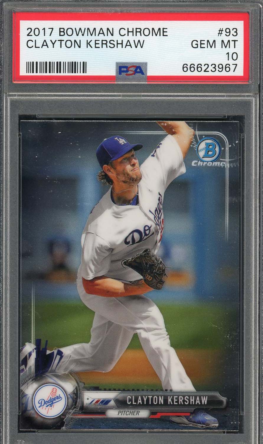 Clayton Kershaw 2017 Bowman Chrome Baseball Card #93 Graded PSA 10