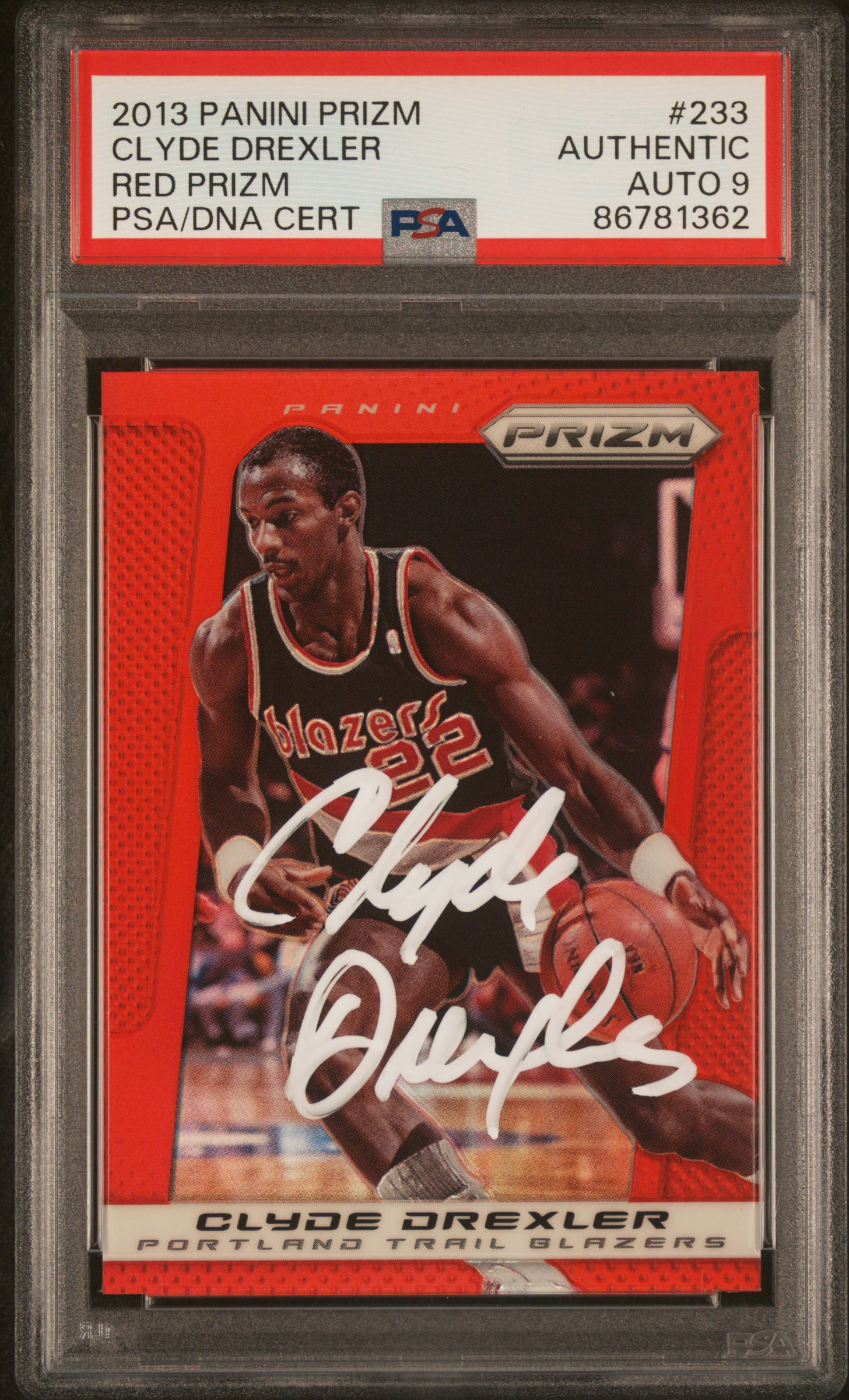 Clyde Drexler 2013 Panini Prizm Red Signed Card #233 Auto Graded PSA 9 86781362