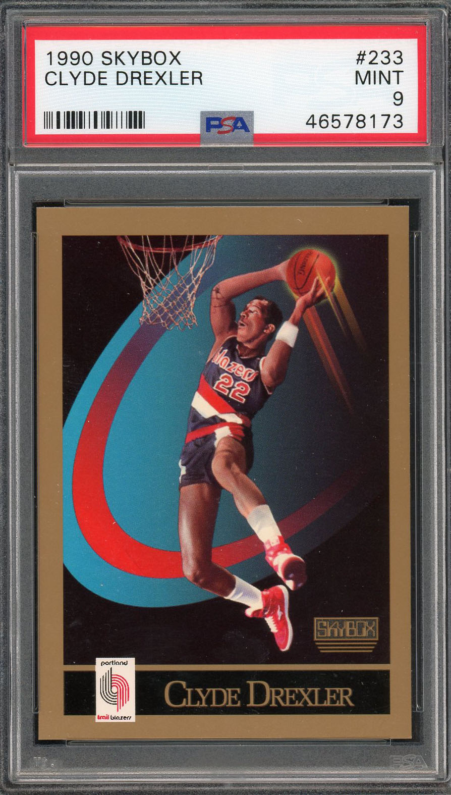 Clyde Drexler 1990 Skybox Basketball Card #233 Graded PSA 9 MINT