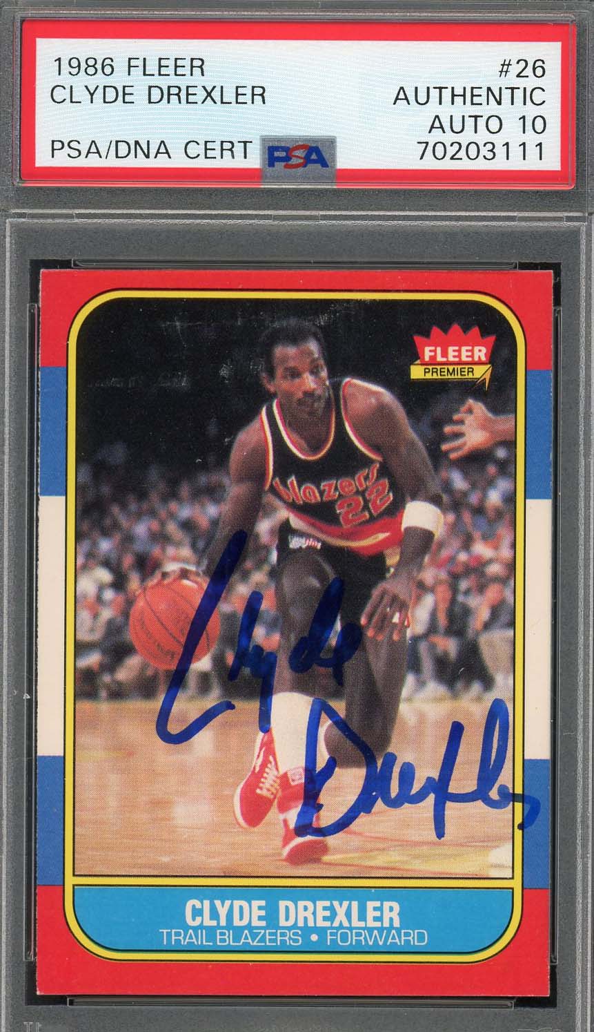 Clyde Drexler 1986 Fleer Signed Rookie Card #26 Auto Graded PSA 10 70203111