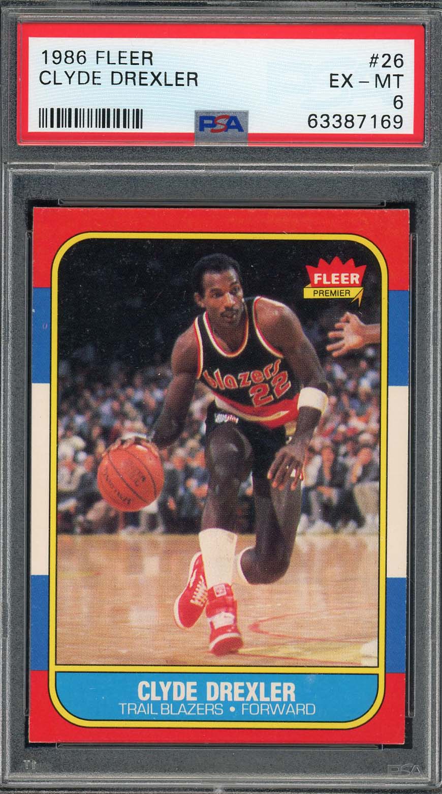 Clyde Drexler 1986 Fleer Basketball Rookie Card RC #26 Graded PSA 6