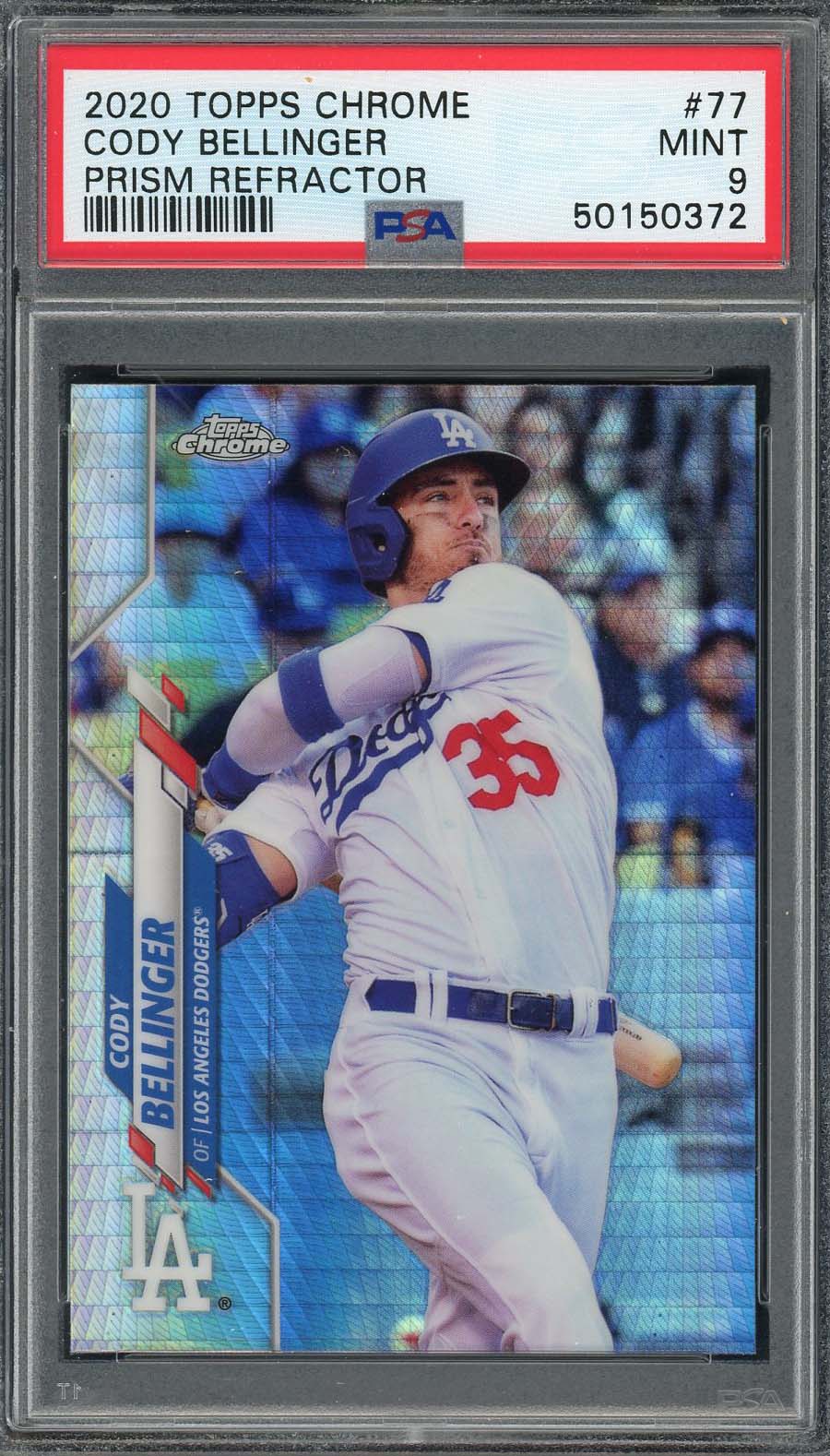 Cody Bellinger 2020 Topps Chrome Prism Refractor Card #77 Graded PSA 9