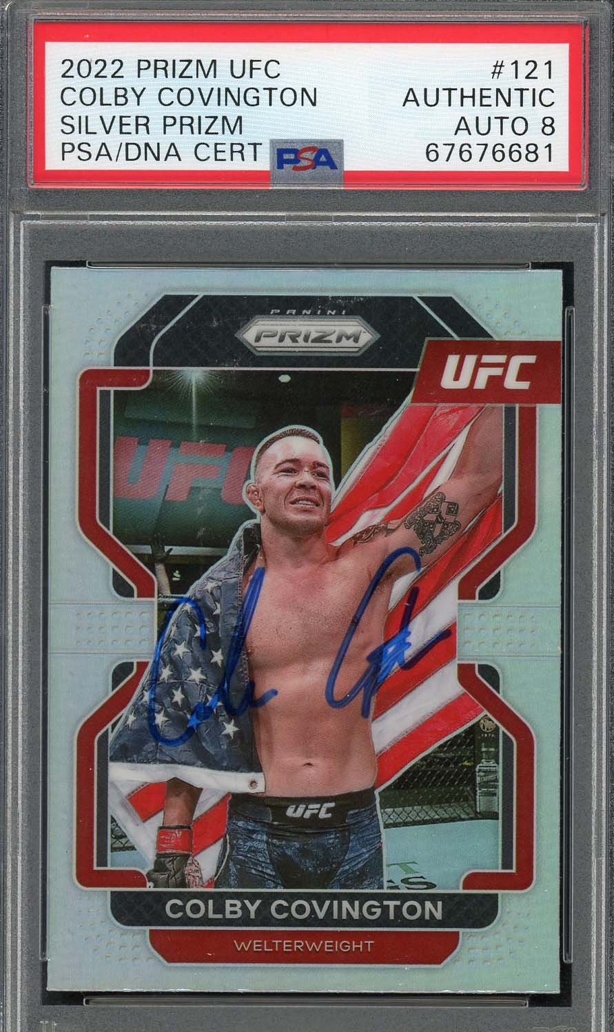 Colby Covington 2022 Panini Silver Prizm Signed UFC Card #121 Auto Graded PSA 8 Colby Covington 2022 Panini Silver Prizm Signed UFC Card #121 Auto Graded PSA 8