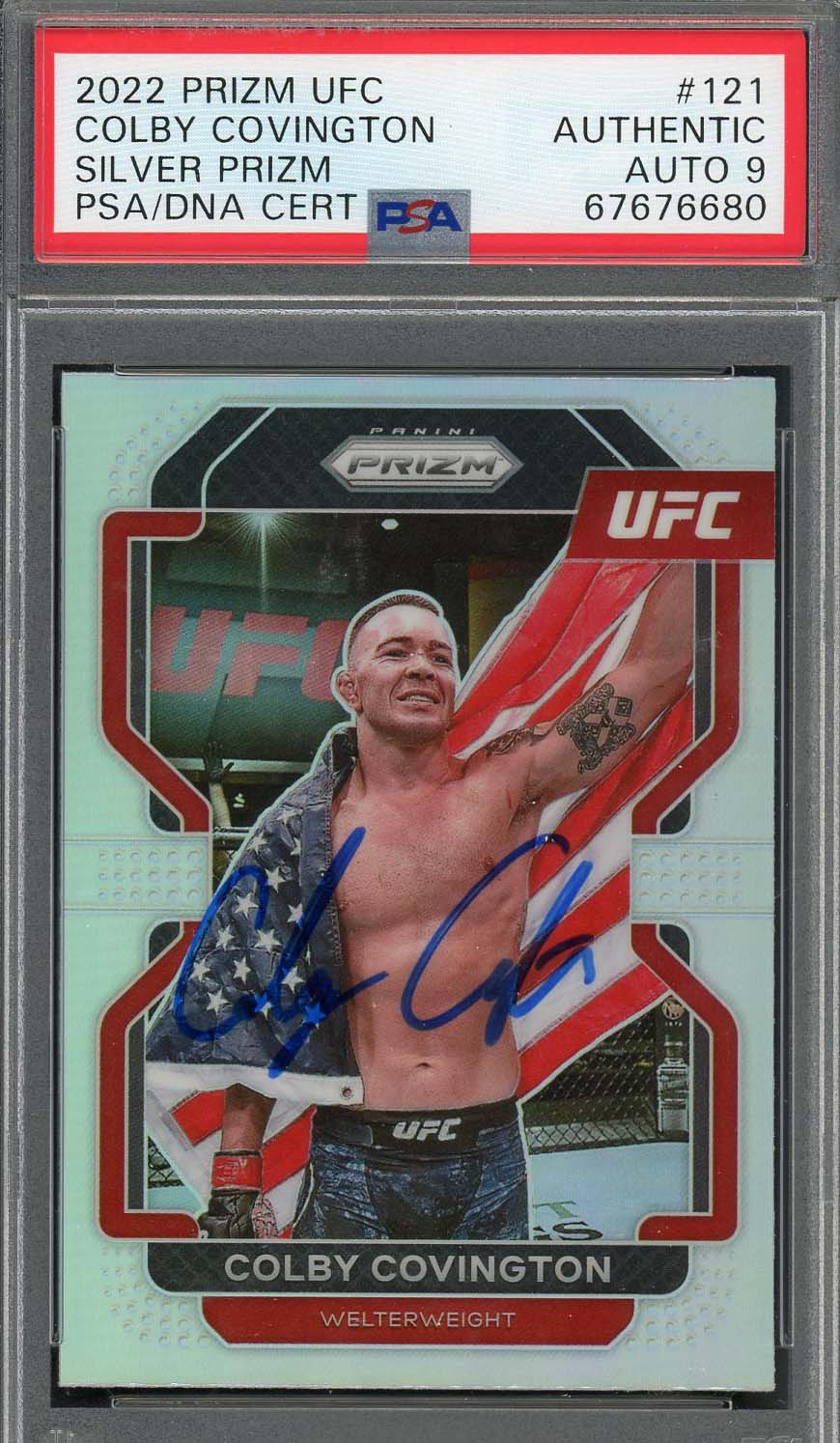 Colby Covington 2022 Panini Silver Prizm Signed UFC Card #121 Auto Graded PSA 9 Colby Covington 2022 Panini Silver Prizm Signed UFC Card #121 Auto Graded PSA 9