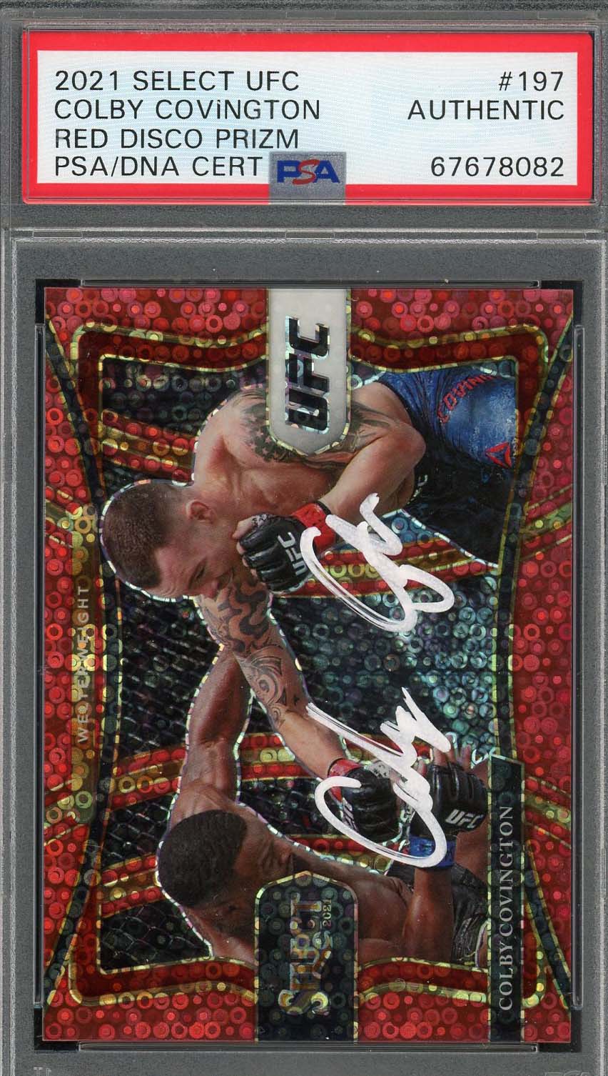 Colby Covington 2021 Panini Red Disco Prizm UFC Signed Card #197 Auto PSA