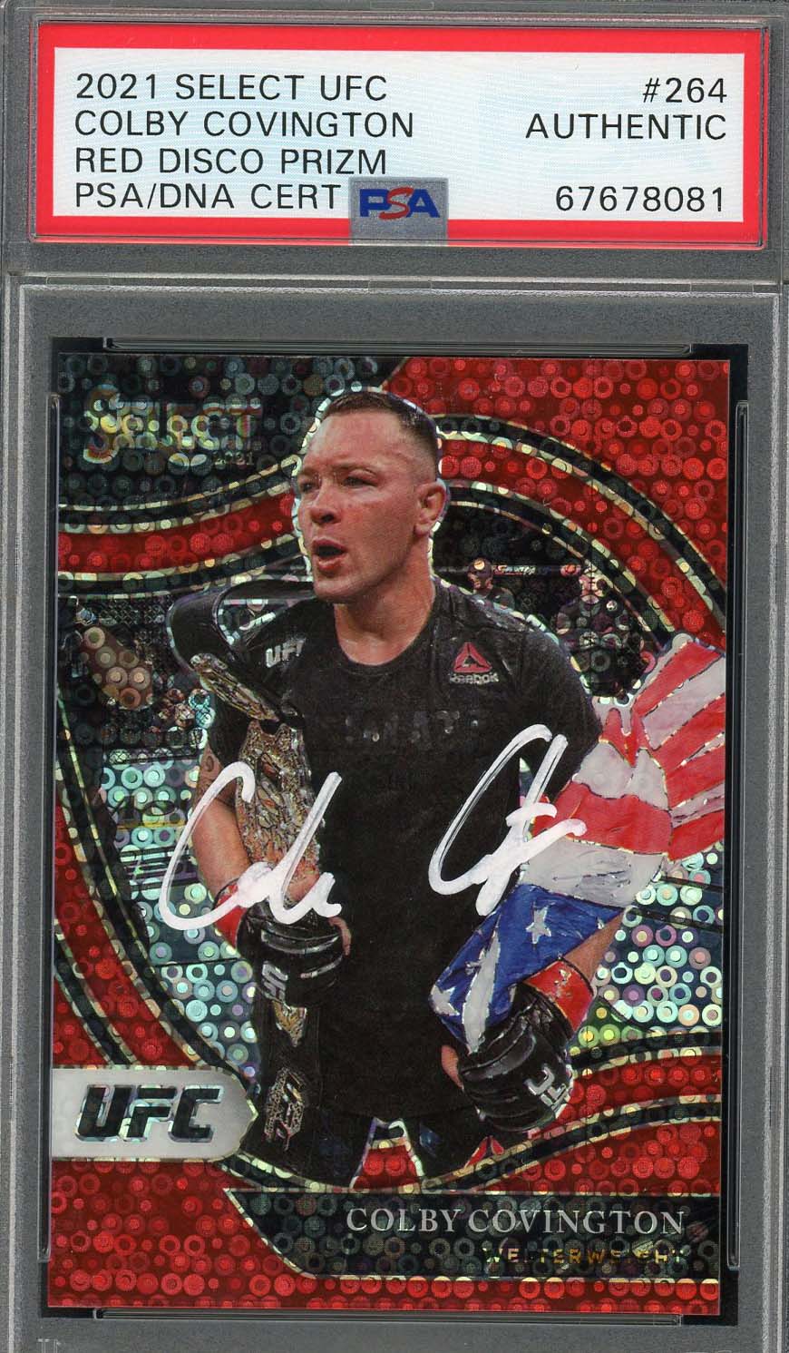 Colby Covington 2021 Panini Select Red Disco Prizm UFC Signed Card #164 Auto PSA