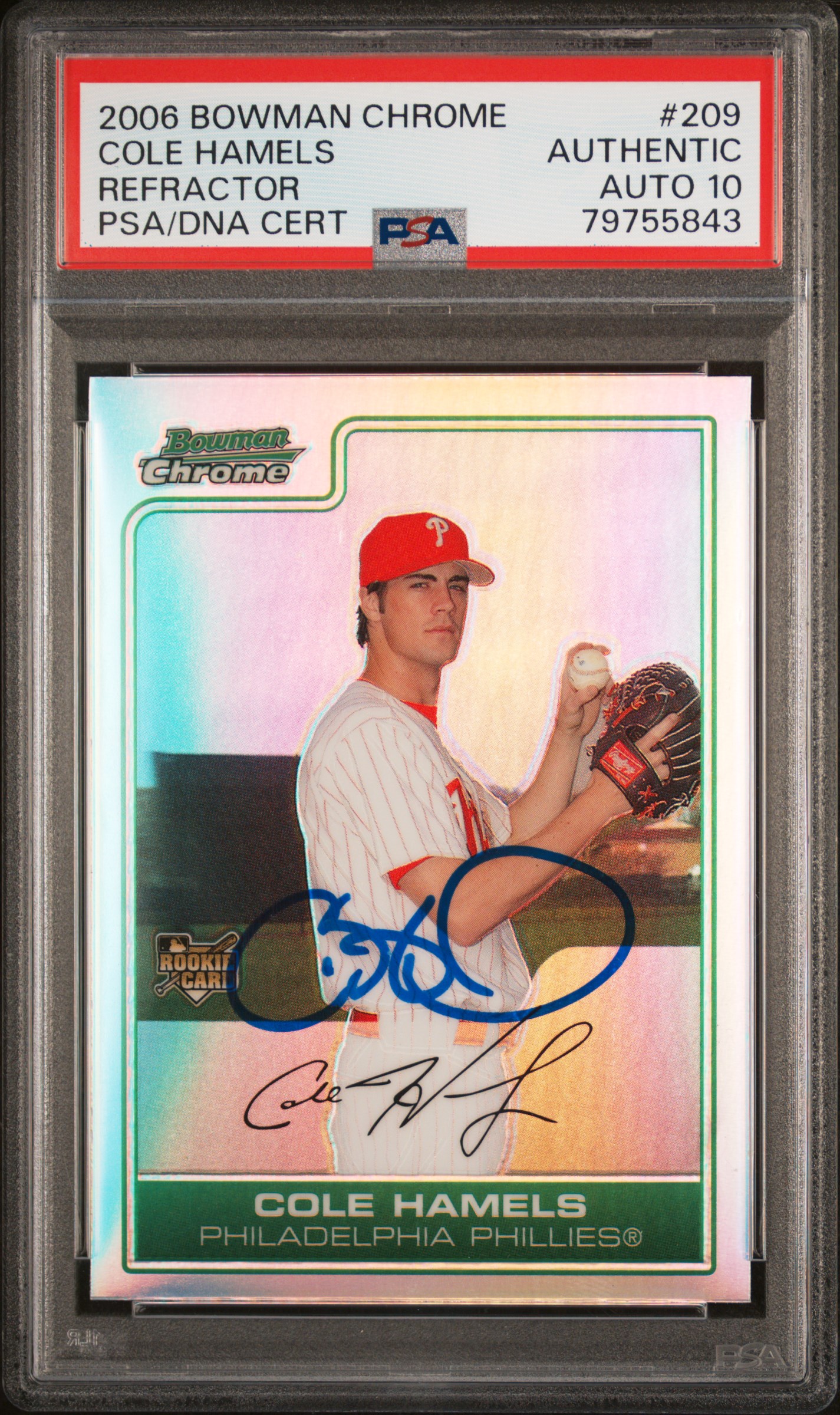 Cole Hamels 2006 Bowman Chrome Refractor Signed Rookie Card #209 Auto PSA 10 843