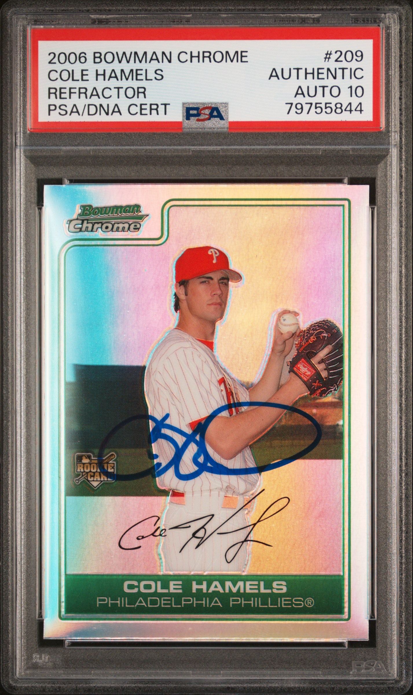 Cole Hamels 2006 Bowman Chrome Refractor Signed Rookie Card #209 Auto PSA 10 844