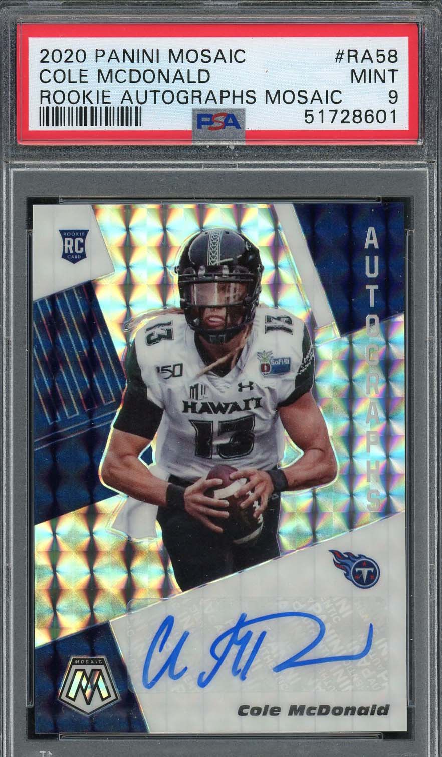 Cole McDonald 2020 Panini Mosaic Rookie Autographs Card RC #RA59 PSA 9