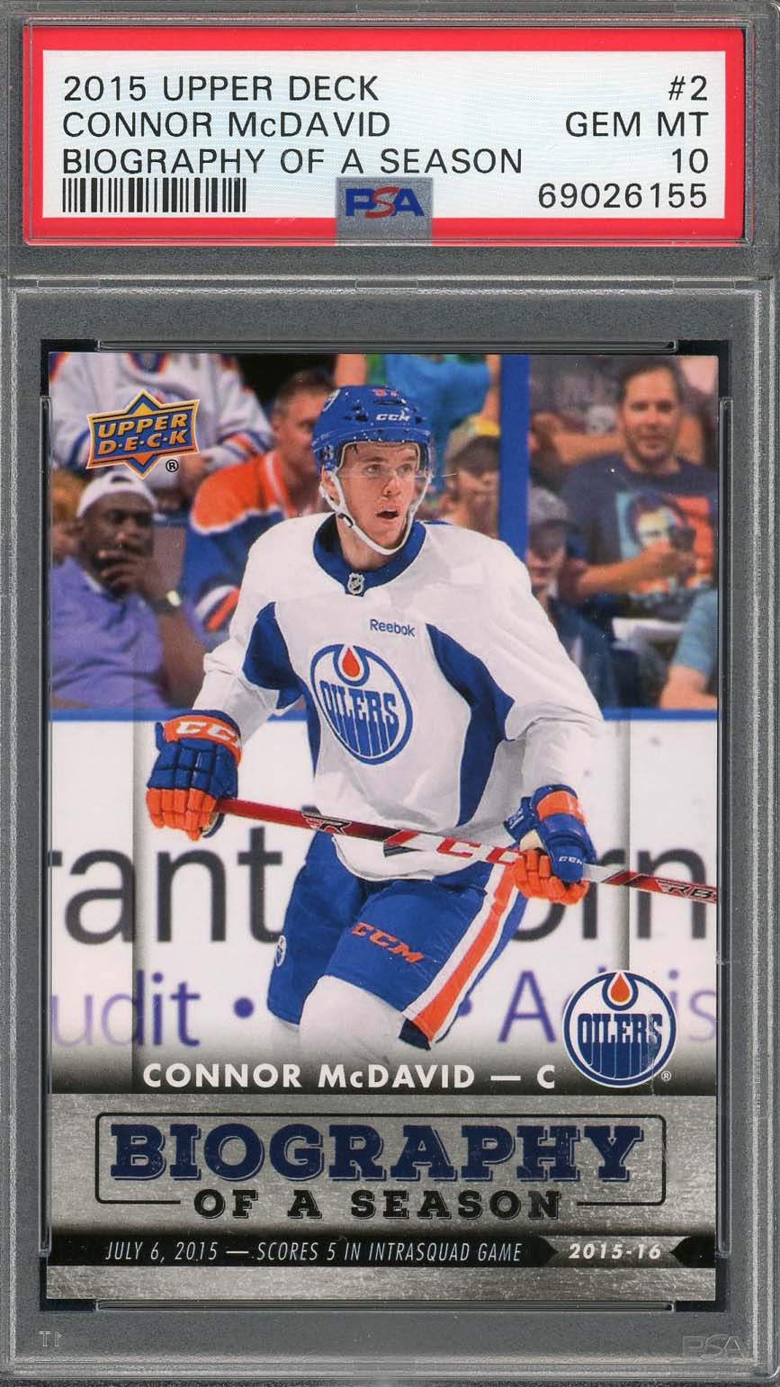 Connor McDavid 2015 Upper Deck Biography Hockey Rookie Card #2 Graded PSA 10