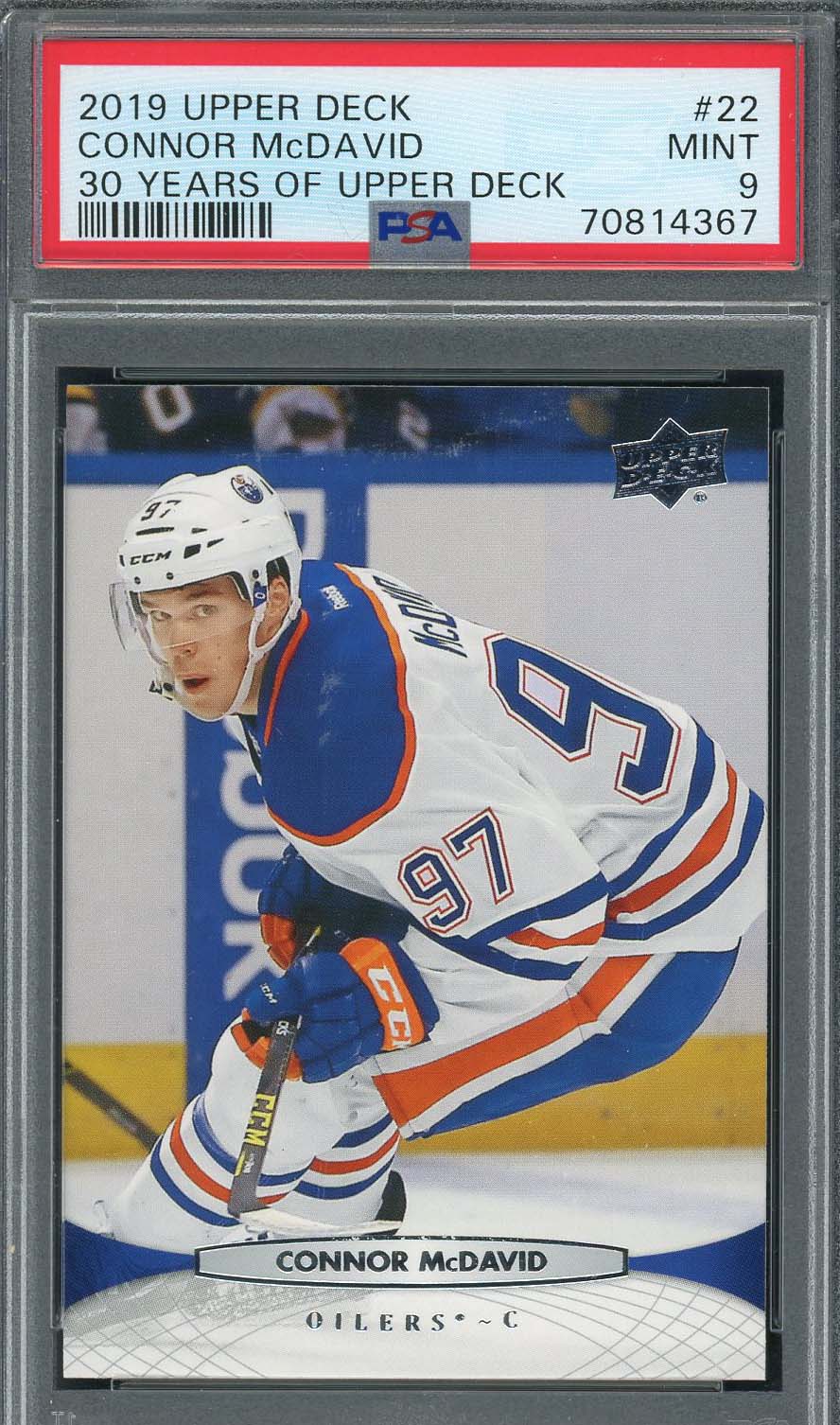 Connor McDavid 2019 Upper Deck Hockey Card #22 Graded PSA 9